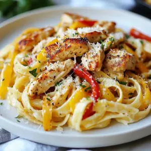 To make this dish, gather these key ingredients: - 2 boneless, skinless chicken breasts, sliced into strips - 8 ounces fettuccine pasta - 1 tablespoon olive oil - 1 medium onion, diced - 3 cloves garlic, minced - 1 red bell pepper, sliced - 1 yellow bell pepper, sliced - 1 cup heavy cream - 1 cup chicken broth These ingredients form the base of your creamy Cajun chicken pasta. The chicken brings protein, while the pasta adds heartiness. The colorful bell peppers and onion provide crunch and flavor. The heavy cream and chicken broth create a rich, velvety sauce. For that Cajun kick, you’ll need: - 2 teaspoons Cajun seasoning - 1 teaspoon smoked paprika - Salt and pepper to taste Cajun seasoning gives the dish its signature flavor. Smoked paprika adds a hint of smokiness. Adjust salt and pepper to your taste. This blend makes your meal exciting and full of flavor. Add some flair to your dish with these garnishes: - Fresh parsley, chopped - Grated Parmesan cheese Chopped parsley adds freshness and color. Grated Parmesan brings creaminess and a savory touch. These garnishes make your creamy Cajun chicken pasta not just tasty, but also visually appealing. {{ingredient_image_1}} To start, fill a large pot with water. Add salt to the water to enhance the flavor. Bring the water to a boil over high heat. Once it boils, add 8 ounces of fettuccine pasta. Cook it according to the package instructions until it is al dente. This usually takes about 8-10 minutes. After cooking, drain the pasta in a colander. Be sure to save 1/2 cup of that pasta water, as you may need it later. Next, grab a large skillet and heat 1 tablespoon of olive oil over medium heat. While the oil heats, slice 2 boneless, skinless chicken breasts into strips. Season the chicken with salt, pepper, and 1 teaspoon of Cajun seasoning for that kick. Add the chicken to the skillet. Cook for about 5-7 minutes, turning occasionally. You want it to be golden brown and fully cooked. Once done, take the chicken out and set it aside on a plate. In the same skillet, add your diced onion. Cook it for about 2-3 minutes until it becomes soft and see-through. Then, add 3 cloves of minced garlic and stir. Next, toss in the sliced red and yellow bell peppers. Cook this mix for another 3-4 minutes until the peppers are tender. This step adds great flavor and color to your dish. Now, it’s time to make the sauce. Pour in 1 cup of chicken broth and 1 cup of heavy cream right into the skillet with the veggies. Stir it all together. Add the remaining Cajun seasoning and 1 teaspoon of smoked paprika. Bring the mixture to a simmer. Let it cook for about 5 minutes so it thickens a little. This creamy sauce will bring everything together. After your sauce is ready, return the cooked chicken to the skillet. Stir to mix it well with the sauce. Now, add the drained fettuccine to the skillet. If the mixture is too thick, pour in some of that reserved pasta water to loosen it up. Mix everything together until the pasta is well coated. Taste it and adjust with more salt, pepper, or Cajun seasoning if you like more heat. Finally, it’s time to serve! Plate the creamy Cajun chicken pasta into bowls. Garnish with chopped parsley for a fresh touch. Don’t forget to sprinkle some grated Parmesan cheese on top for extra flavor. Enjoy your delicious meal! Start with a large pot of salted water. Bring it to a rolling boil. Add your fettuccine and stir it a bit. Cook until it's al dente, usually about 8-10 minutes. Check the package for exact times. Once done, drain the pasta but save half a cup of that water. This water helps if your sauce needs thinning. Cajun seasoning packs a punch. If you want less heat, use less seasoning. Start with one teaspoon in the chicken and one in the sauce. Taste as you go. You can always add more if you like it spicy. If it’s too hot, balance it with extra cream or a bit of sugar. To keep your sauce thick, let it simmer. After you add the cream and broth, let it cook for about five minutes. This reduces the liquid and thickens the sauce. If it does get too thin, toss in some grated Parmesan cheese. It adds flavor and helps to thicken up the sauce. Pro Tips Cook Pasta Al Dente: For the best texture, ensure your pasta is cooked al dente. This means it should be firm to the bite, which helps it hold up better in the creamy sauce. Season Chicken Generously: Don’t skimp on seasoning the chicken before cooking. A good amount of Cajun seasoning will enhance the overall flavor of the dish. Use Fresh Ingredients: Fresh vegetables and herbs elevate the dish significantly. Opt for fresh bell peppers and parsley for a vibrant taste and presentation. Adjust Sauce Consistency: If the sauce is too thick, gradually add reserved pasta water until you reach your desired consistency. This helps the sauce cling to the pasta perfectly. {{image_2}} You can make a tasty vegetarian version of this dish. Instead of chicken, use mushrooms or tofu. They both soak up flavors well. For the sauce, keep the same base with heavy cream and Cajun spices. Add more veggies like zucchini or spinach. This gives you great flavor and color. To make this dish gluten-free, choose gluten-free fettuccine. Many brands offer good pasta that cooks well. The rest of the recipe stays the same. Just ensure your chicken broth is gluten-free. This way, everyone at your table can enjoy it. If you want a dairy-free dish, swap heavy cream with coconut milk or cashew cream. These options add a creamy texture without dairy. Use nutritional yeast for a cheesy flavor. This keeps the Cajun taste while making it safe for those with dairy allergies. After you enjoy your creamy Cajun chicken pasta, let it cool down. Place it in an airtight container. This helps keep it fresh. Store it in the fridge for up to three days. If you want to keep it longer, freezing is a great option. To reheat your pasta, use the stovetop or microwave. If using the stovetop, add a splash of chicken broth or water. This helps bring back creaminess. Heat it over low heat until warm. In the microwave, cover it loosely. Heat in 30-second bursts, stirring in between. This prevents hot spots. If you freeze the pasta, use a freezer-safe container. It can last up to three months. When ready to eat, thaw it overnight in the fridge. Then, reheat it gently. The sauce may separate a bit. Adding a little cream or broth can help. Enjoy your flavorful dish whenever you like! You can use whole milk or a mix of milk and butter. This will give you a creamy feel. Another option is to use half-and-half. It is less rich but still works well. For a lighter choice, try unsweetened almond milk with cornstarch. This helps thicken the sauce. Yes, shrimp is a great swap for chicken. Cook the shrimp until pink and tender. It will add a nice seafood flavor. Adjust cooking time, as shrimp cooks faster than chicken. Just remember to season well to keep the Cajun flavor. Creamy Cajun chicken pasta lasts about 3 to 4 days in the fridge. Store it in an airtight container. To keep it fresh, let it cool before sealing. If you notice any off smells or changes in color, it’s best to toss it. You can serve garlic bread or a simple salad. A Caesar salad adds a nice crunch. Roasted vegetables also make a great side. If you like rice, Cajun-style rice complements the dish well. This blog post covered creamy Cajun chicken pasta. You learned key ingredients, cooking steps, and tips for perfect pasta. I shared ways to adjust spice levels and explore variations. Remember to store your leftovers properly for later enjoyment. Cajun chicken pasta is versatile and fun to make. Don't hesitate to customize it to fit your taste. Happy cooking! You will impress your friends and family with this dish.