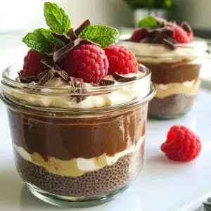 - 1 cup almond milk (or any plant-based milk) - 1/4 cup chia seeds - 2 tablespoons cocoa powder - 2 tablespoons maple syrup (adjust to taste) - 1 teaspoon vanilla extract - 1 cup fresh raspberries (plus extra for topping) - A pinch of sea salt - Dark chocolate shavings for garnish (optional) To make my Chocolate Raspberry Chia Cups, you need fresh, simple ingredients. Start with almond milk. This creamy base makes the dessert smooth and rich. You can use any plant-based milk if you prefer. Next, grab chia seeds. These tiny seeds will turn your mixture into a thick pudding. They soak up liquid and create a great texture. Cocoa powder adds a deep chocolate flavor. It gives the cups their indulgent taste. Maple syrup serves as a natural sweetener. You can adjust it to fit your taste. A splash of vanilla extract gives warmth and depth to the mix. Fresh raspberries bring a bright, tart flavor. They contrast well with the rich chocolate. Make sure to set aside some berries for topping. Finally, add a pinch of sea salt. It enhances all the flavors. If you want extra chocolate, dark chocolate shavings are a fun garnish. They add a touch of elegance and richness to the cups. Gather these ingredients, and you are ready to create a divine dessert delight! {{ingredient_image_1}} 1. Whisk the base ingredients: Start by taking a medium bowl. In it, combine 1 cup of almond milk, 2 tablespoons of cocoa powder, 2 tablespoons of maple syrup, 1 teaspoon of vanilla extract, and a pinch of sea salt. Use a whisk to mix them well. Aim for a smooth, lump-free mixture. 2. Incorporate chia seeds: Next, add 1/4 cup of chia seeds to the bowl. Stir thoroughly until all seeds are well mixed. This step is important. You want to avoid clumps of chia seeds in your pudding. 3. Refrigeration time: Cover the bowl with plastic wrap or a lid. Place it in the fridge for at least 2 hours, or overnight. The chia seeds will expand and create a thick pudding-like texture. This waiting time is key for the best results. 1. Layering pudding with raspberries: After the chia mixture has set, gently stir it to break up any clumps. Grab your favorite cups or jars for serving. Start by spooning a layer of the chocolate chia pudding into the bottom. Follow this with a layer of fresh raspberries. Repeat the layers until you fill the cups, ending with a layer of raspberries on top. 2. Final touches: If you like, add dark chocolate shavings on top for extra flair. This step is optional but adds a nice touch to your dessert. 1. Presentation tips: To make your dessert shine, serve the chia cups in clear glass jars. This way, everyone can see the pretty layers of chocolate pudding and bright raspberries. 2. Garnishing options: For a final pop of color, add a sprig of mint on top. It adds freshness and looks elegant. Don&rsquo;t forget to provide spoons for your guests. Enjoy your Chocolate Raspberry Chia Cups! Soaking chia seeds is key for the right texture. Chia seeds absorb liquid and swell. This creates a thick, pudding-like mix. Skip this step, and you may have a grainy result. Stir the seeds into your mix well. This helps to avoid clumping. If clumps form, give it a gentle stir after chilling. Sweetness can be adjusted to fit your taste. Start with two tablespoons of maple syrup. Then taste and add more if you like it sweeter. You can also add spices like cinnamon or nutmeg. A drop of almond or peppermint extract adds a nice twist too. Just remember, a little goes a long way! These cups shine alongside other desserts. Pair them with a scoop of vanilla ice cream for a treat. You can also serve them with a slice of chocolate cake. For a lighter option, fresh fruit salads work well too. These combinations create a lovely balance of flavors and textures. Pro Tips Chia Seed Soaking: For the best texture, allow the chia seeds to soak overnight. This maximizes their expansion and results in a creamier pudding. Sweetness Adjustment: Taste the mixture before refrigerating and adjust the maple syrup according to your preference for sweetness. Layering Technique: To create beautiful layers, use a piping bag for a cleaner presentation when adding the chia pudding and raspberries to the cups. Serving Suggestions: Garnish with mint leaves or a dusting of cocoa powder for added flavor and a stunning visual appeal. {{image_2}} You can easily adjust this recipe for different diets. - Dairy-free options: Use almond milk or coconut milk. Any plant-based milk works well. - Sweetener alternatives: Try agave syrup or honey. You can even use stevia for less sugar. Mixing flavors can take your dessert to new heights! - Other fruit additions: Berries like blueberries or strawberries add fun colors and flavors. You can also try bananas or mangoes for a tropical twist. - Chocolate types: Dark chocolate adds richness. For a sweeter taste, use milk chocolate. You can also use white chocolate for a unique spin. The way you serve these cups can change the experience. - Individual servings vs. shareable bowls: I love using small jars for individual servings. It makes them cute and easy to grab. If you want to share, a larger bowl works well too. Just layer the pudding and fruit, then scoop it out! You can keep Chocolate Raspberry Chia Cups in the fridge for up to five days. This makes them a perfect make-ahead treat. Store them in airtight containers to keep them fresh. If you use jars, make sure they have tight-fitting lids. This keeps the flavors intact and prevents any odors from the fridge from getting in. Yes, you can freeze these cups! They can stay frozen for about one month. To freeze, place them in freezer-safe containers. Leave some space at the top because they expand when frozen. When you're ready to enjoy, thaw them in the fridge overnight. If you're in a hurry, you can leave them at room temperature for a few hours. After taking them out of the fridge or freezer, the texture may change slightly. To fix this, stir gently to mix everything together. If the pudding seems too thick, you can add a splash of almond milk to loosen it. This also helps refresh the flavors. Add fresh raspberries and dark chocolate shavings on top for a lovely presentation! Chia seeds are tiny powerhouses of nutrition. They are rich in fiber, protein, and healthy fats. Just two tablespoons of chia seeds contain about 140 calories, 11 grams of fiber, and 5 grams of protein. They also provide important minerals like calcium, magnesium, and iron. Chia seeds help with digestion because they absorb water and expand in your stomach. This keeps you feeling full longer. They also support heart health. The omega-3 fatty acids in chia seeds can help lower cholesterol levels and reduce inflammation. You can make chocolate raspberry chia cups ahead of time! I recommend chilling them for at least two hours. Making them the night before is even better. This gives the chia seeds enough time to soak up the liquid and thicken. For best storage, keep them in the fridge in sealed containers. They can last up to five days. Just remember to stir them gently before serving. If you don&rsquo;t have almond milk, don&rsquo;t worry! You can use other plant-based milks like coconut, soy, or oat milk. Each adds a unique flavor and texture. If you prefer dairy, regular milk works too. Just remember that it may change the overall flavor a bit. Feel free to experiment and find what you like best! You learned about a tasty chia seed pudding that&rsquo;s easy to make. We covered all the ingredients and the steps you need to follow. You also found tips on storage and fun variations. Remember, you can adjust flavors or try new toppings. This pudding is not only delicious but also good for your health. Enjoy impressing your friends and family with your own tasty creation!