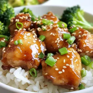 To make Sticky Honey Chicken Rice Bowls, gather these main ingredients: - 2 cups jasmine rice - 1 pound boneless, skinless chicken thighs, cut into bite-sized pieces - 1/3 cup honey - 1/4 cup soy sauce - 2 tablespoons rice vinegar - 3 cloves garlic, minced - 1 tablespoon fresh ginger, grated - 2 tablespoons sesame oil These items are key to creating the rich flavors of the dish. The chicken thighs are juicy and tender, perfect for soaking up the honey sauce. You can enhance your meal with these optional garnishes and sides: - 1 teaspoon red chili flakes (optional) - 1/4 cup green onions, chopped (for garnish) - Sesame seeds (for garnish) - Steamed broccoli or stir-fried mixed vegetables (for serving) Adding green onions and sesame seeds gives a bright look and crunch. The veggies add color and nutrition to the dish. The key spices in this recipe bring warmth and depth to the chicken: - Minced garlic - Grated ginger - Red chili flakes (optional) Garlic and ginger are classic Asian flavors that work well in this dish. They add a bold taste that balances the sweetness of honey. The chili flakes can give a little heat, but feel free to skip them if you prefer a milder dish. {{ingredient_image_1}} To start, you need jasmine rice. Measure two cups of it. Rinse the rice in cold water until it runs clear. This removes extra starch. Cook the rice as per the package instructions. After cooking, fluff it gently with a fork. This makes the rice light and fluffy. Set the rice aside in a bowl while you prepare the rest. Next, grab a small bowl for the sauce. Combine 1/3 cup of honey and 1/4 cup of soy sauce. Add 2 tablespoons of rice vinegar. Then, add 3 minced garlic cloves and 1 tablespoon of fresh grated ginger. If you like heat, sprinkle in 1 teaspoon of red chili flakes. Whisk everything together until it blends well. Set this tasty sauce aside for later. Now, heat 2 tablespoons of sesame oil in a large skillet over medium-high heat. When hot, add 1 pound of chicken thighs cut into bite-sized pieces. Cook the chicken for about 5 to 7 minutes. It should be browned and fully cooked. Stir often so it cooks evenly. Once done, pour the honey sauce over the chicken. Stir well to coat the chicken. Let the sauce simmer for 3 to 4 minutes. This will make it thick and sticky. It's time to put everything together. Take your serving bowls and add a nice scoop of jasmine rice to the bottom. Top the rice with the sticky honey chicken. Drizzle extra sauce on top if you want more flavor. To finish, sprinkle chopped green onions and sesame seeds over the chicken. This adds a fresh crunch. Serve your bowls with steamed broccoli or some stir-fried mixed vegetables. This makes a complete and colorful meal. Enjoy your Sticky Honey Chicken Rice Bowls! To cook chicken thighs well, choose boneless and skinless pieces for the best flavor. Cut them into bite-sized chunks. This helps them cook evenly. Always heat your pan before adding the chicken. Use medium-high heat and keep the chicken in a single layer. Avoid crowding the pan. This prevents steaming and ensures browning. Cook for 5-7 minutes until the chicken is golden and cooked through. Stir occasionally for even cooking. To make your sauce sticky, use a mix of honey and soy sauce. This combo gives a nice balance of sweet and salty. After cooking the chicken, pour the sauce over it. Let it simmer for 3-4 minutes. This step thickens the sauce, making it coat the chicken well. If you want extra stickiness, you can add a little cornstarch mixed with water. For the best jasmine rice, rinse it well before cooking. This removes excess starch. Use a rice cooker or a pot with a tight lid. A good ratio is 1 cup of rice to 1.5 cups of water. Bring it to a boil, then reduce heat. Let it simmer for about 15 minutes. After cooking, fluff the rice with a fork. This keeps it from getting mushy. You can also add a bit of salt or a splash of oil for extra flavor. Pro Tips Use Fresh Ingredients: Fresh garlic and ginger will enhance the flavor of the sauce significantly compared to pre-minced varieties. Perfect Rice: Rinse the jasmine rice before cooking to remove excess starch, which results in fluffier rice. Customize Your Heat: Adjust the red chili flakes to your spice preference. Omit them for a milder dish or add more for extra heat. Let It Rest: Allow the sticky honey chicken to rest for a few minutes after cooking to let the flavors meld before serving. {{image_2}} You can easily swap the chicken for other proteins. Tofu works well for a plant-based option. Just press the tofu to remove extra water, then cut it into cubes. Saut&eacute; the tofu until golden, then add the honey sauce. Shrimp is another great choice. Cook the shrimp until they turn pink. Then, mix them with the sauce. Both options offer a tasty twist on this dish. While jasmine rice is fragrant, you can try other types. Brown rice adds a nutty flavor and more fiber. It's a healthier choice but takes longer to cook. Quinoa is another option. It&rsquo;s packed with protein and cooks quickly. You can even use cauliflower rice for a low-carb meal. Each rice alternative brings a unique taste and texture to the bowl. You can easily change the spice and sweetness in your bowls. To make it less sweet, reduce the honey. You can also balance it with more soy sauce or vinegar. For a spicier dish, add more red chili flakes or some Sriracha sauce. Don't be afraid to taste as you go. This way, you can find the perfect mix to suit your palate. To keep your Sticky Honey Chicken Rice Bowls fresh, store them in an airtight container. Ensure the rice and chicken are cool before sealing. This helps prevent moisture buildup. If you have leftovers, use them within three days for the best taste. When you&rsquo;re ready to enjoy your leftovers, reheat them in the microwave. Place the rice and chicken in a microwave-safe bowl. Add a splash of water to keep it moist. Cover with a damp paper towel. Heat for one to two minutes until hot. Stir halfway through for even warming. If you want to save them for later, you can freeze the Sticky Honey Chicken Rice Bowls. Divide the dish into individual portions. Use freezer-safe bags or containers. Remove as much air as possible to prevent freezer burn. They can last up to three months in the freezer. To eat, thaw in the fridge overnight, then reheat. Yes, you can use brown rice. Brown rice has a nuttier taste and more fiber. It takes longer to cook than jasmine rice. So, be sure to adjust the cooking time. You may also need more water. To reduce sweetness, cut back on honey. You can try using half the amount. Adding more soy sauce helps balance the flavors. You can also add a bit of lime juice for a tangy kick. You have many options for veggies. Steamed broccoli is a great choice. Other good options include bell peppers, carrots, or snap peas. Stir-fried mixed vegetables also pair nicely with the dish. Yes, you can make it gluten-free easily. Use gluten-free soy sauce instead of regular soy sauce. Check the honey and other ingredients for gluten-free labels. This way, you can enjoy the flavors without the gluten. You learned how to make Sticky Honey Chicken Rice Bowls. We covered key ingredients like chicken and jasmine rice. You saw step-by-step instructions for cooking and assembling the dish. I shared tips to ensure the chicken is juicy and the rice is sticky. There are variations to try, like swapping proteins or adjusting flavors. Finally, I provided storage tips for leftovers. Experiment with this dish and make it your own. Enjoy creating a meal that will delight everyone!
