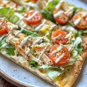 To make a delicious Chicken Caesar Flatbread, you need a few key items: - 2 large flatbreads - 1 cup cooked chicken breast, shredded or diced - 1 cup romaine lettuce, chopped - &frac12; cup Caesar dressing (homemade or store-bought) - &frac14; cup grated Parmesan cheese - &frac14; cup cherry tomatoes, halved - 1 tablespoon olive oil - Freshly cracked black pepper, to taste These ingredients come together to create a tasty meal that is simple and quick to make. For those who want to add more crunch and flavor, consider these optional items: - Croutons for garnish Croutons not only add texture but also enhance the overall taste of the dish. Feel free to add your favorite toppings, like olives or extra cheese. When measuring your ingredients, be precise for the best results. Here are some simple tips: - Use a measuring cup for liquids and solids. - A scale works well for chicken and cheese. - Adjust the amount of dressing to your taste. Measuring correctly helps ensure each bite is just as good as the last. Enjoy crafting your Chicken Caesar Flatbread! {{ingredient_image_1}} To make Chicken Caesar Flatbread, start by gathering your ingredients. You need two large flatbreads, cooked chicken, romaine lettuce, and Caesar dressing. Don't forget the Parmesan cheese and cherry tomatoes. The prep time is just 10 minutes. 1. Preheat your oven to 375&deg;F (190&deg;C). This helps to get the flatbreads crispy. 2. Take your flatbreads and place them on a baking sheet. Brush each one with olive oil. This adds flavor and helps them crisp up. 3. Sprinkle half of the grated Parmesan cheese on top of the flatbreads. It melts nicely in the oven. 4. Evenly distribute the shredded or diced chicken on each flatbread. This is the heart of the dish. 5. Spread a generous amount of Caesar dressing over the chicken. This gives it a rich taste. 6. Next, add chopped romaine lettuce and halved cherry tomatoes. They add freshness and color. 7. Finish by adding the rest of the Parmesan cheese. Season with black pepper for a little kick. Now it&rsquo;s time to bake your creation. 1. Place the baking sheet in the preheated oven. 2. Bake for 10-12 minutes. Keep an eye on them. You want the edges to be slightly crispy. 3. When done, remove from the oven and let them cool for a minute. This makes them easier to handle. Once cooled, slice the flatbreads into quarters. - You can serve them warm or at room temperature. - For extra crunch, add croutons on top just before serving. - Pair with a simple side salad for a complete meal. Enjoy your delicious Chicken Caesar Flatbread! When picking flatbread, look for ones that are soft and fresh. Check the package for any signs of damage. Whole wheat or herb-infused flatbreads add nice flavors. You want your flatbread to hold toppings well without getting soggy. For juicy chicken, cook it to 165&deg;F (74&deg;C). You can use leftover chicken, rotisserie chicken, or grilled chicken. If you are cooking raw chicken, season it with salt and pepper before cooking. Cook it in a pan for 6-7 minutes on each side. Shred or dice the chicken when it's done for easy mixing. Making your own Caesar dressing is easy and tasty. Start with mayonnaise, lemon juice, and minced garlic. Add Worcestershire sauce and Dijon mustard for extra flavor. Don&rsquo;t forget grated Parmesan cheese! Blend it all until smooth. Taste it and adjust the salt if needed. You can also add anchovies if you like them. Pro Tips Use Fresh Ingredients: For the best flavor, opt for fresh romaine lettuce and ripe cherry tomatoes. Fresh ingredients enhance the overall taste of your flatbread. Experiment with Dressings: While Caesar dressing is traditional, feel free to try other dressings like ranch or a balsamic vinaigrette for a different twist on flavors. Make it Crispy: For extra crispiness, broil the flatbreads for the last minute of baking. Just keep an eye on them to prevent burning! Add Protein Variations: Substitute cooked chicken with grilled shrimp or sliced steak for a different protein option, making the recipe versatile and exciting. {{image_2}} You can easily make a vegetarian version of Chicken Caesar Flatbread. Skip the chicken and use plant-based protein. Try marinated tofu or chickpeas for a protein boost. Add the same romaine lettuce, tomatoes, and Caesar dressing. You can also use a creamy avocado spread to add richness. This version keeps the taste while being meat-free. Feel free to switch up the dressing. If you want a twist, use ranch or blue cheese. You can also make your own dressing with yogurt, lemon juice, and herbs. For toppings, try adding roasted red peppers or artichoke hearts. Fresh herbs like basil or parsley can enhance the flavor. Each change gives a new life to the flatbread. If you need a gluten-free option, look for gluten-free flatbreads. Many stores carry them now. You can also make your own using almond flour or cauliflower. Just ensure you follow the right baking time for each type. This way, everyone can enjoy the tasty Chicken Caesar Flatbread. To keep your Chicken Caesar Flatbread fresh, wrap it tightly in plastic wrap. You can also place it in an airtight container. This helps keep the moisture in and prevents it from drying out. Store it in the fridge to keep it safe and tasty. To reheat your flatbread, preheat the oven to 350&deg;F (175&deg;C). Place the flatbread on a baking sheet. Heat it for about 8-10 minutes. This method keeps the flatbread crispy while warming the toppings. You can also use a microwave, but it may make the flatbread soft. Your Chicken Caesar Flatbread lasts about 3-4 days in the fridge. Be sure to check for any signs of spoilage before eating. If it looks or smells off, it&rsquo;s best to throw it away. Enjoy your meal while it's fresh! Yes, you can use leftover rotisserie chicken. It saves time and adds great flavor. Just shred or dice it. This option makes the meal quicker and keeps it tasty. Plus, it reduces food waste, which is always a win in my book. To make this dish healthier, you can swap regular Caesar dressing for a lighter version. You can also use whole grain flatbreads instead of white ones. Adding extra veggies, like bell peppers or cucumbers, boosts nutrition too. Consider using less cheese or opting for a low-fat cheese to cut calories while still keeping great taste. Absolutely! Chicken Caesar Flatbread is very kid-friendly. Kids often love the flavors and the fun of eating with their hands. You can let them help with toppings, making it a fun family activity. Plus, you can adjust the toppings to suit their tastes, making it a meal everyone enjoys. In this article, we explored Chicken Caesar Flatbread and its key ingredients. We covered essential and optional items, measurement tips, and clear step-by-step instructions. I shared storage advice and creative variations to suit different diets. This meal is tasty, easy to make, and perfect for everyone. Use leftover chicken or try new dressings to keep it exciting. Enjoy making your Chicken Caesar Flatbread!
