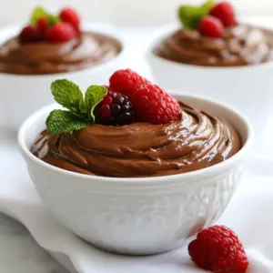 To make Minute Chocolate Mousse, you need a few key ingredients: - 200g dark chocolate (70% cocoa), chopped - 2 tablespoons unsweetened cocoa powder - 3 large eggs, separated - 2 tablespoons maple syrup or honey - 1 cup heavy cream - A pinch of salt Each ingredient plays a special role. The dark chocolate gives the mousse its rich taste. The cocoa powder adds depth and enhances the chocolate flavor. Egg whites make it light and fluffy, while egg yolks add richness. The maple syrup or honey gives it a hint of sweetness. Lastly, heavy cream brings creaminess and smooth texture. Garnishes can elevate your mousse. I suggest: - Fresh berries (strawberries, raspberries, or blueberries) - Mint leaves These add freshness and color. They also make the dish look beautiful. A pop of color can make your dessert even more inviting. You can easily adjust this mousse to fit your needs. Here are a few ideas: - For a vegan version, use dark chocolate without dairy and aquafaba instead of egg whites. - If you are allergic to eggs, try using whipped coconut cream. - For those who want a sugar-free option, use a sugar substitute like stevia. These swaps keep the mousse delicious while catering to different diets. It&rsquo;s fun to experiment and find what suits you best! {{ingredient_image_1}} Start by chopping 200g of dark chocolate. Use a heatproof bowl and place it over simmering water. Stir the chocolate until it melts smoothly. Remove the bowl from heat and let it cool slightly. This step is key for a creamy mousse. In a clean bowl, separate 3 large eggs. Keep the egg whites and yolks apart. Add a pinch of salt to the egg whites. Whisk them until soft peaks form. Gradually add 2 tablespoons of maple syrup or honey. Continue whisking until the mixture looks glossy with stiff peaks. In another bowl, pour in 1 cup of heavy cream. Beat the cream until it holds soft peaks. Gently fold in 2 tablespoons of unsweetened cocoa powder. This adds rich chocolate flavor to your mousse. Once the melted chocolate has cooled a bit, add the 3 egg yolks. Mix well until combined. Next, fold in the whipped cream mixture. Be gentle to keep it light and airy. Finally, fold in the egg whites in two parts. This helps create a fluffy texture. Spoon the mousse into serving glasses or bowls. Chill them in the refrigerator for at least 15 minutes. This step firms up your mousse. When ready to serve, top with fresh berries and mint leaves for a vibrant touch. Enjoy your quick and indulgent treat! To get the perfect texture in your Minute Chocolate Mousse, focus on three key steps: whipping, folding, and chilling. Whip your cream until soft peaks form. This gives your mousse a light and airy feel. When folding in the whipped cream and egg whites, use a gentle hand. This keeps the air in the mixture. Chill the mousse for at least 15 minutes. This helps it set up nicely. Melting chocolate can be tricky, but I have some easy tips. Use a heatproof bowl and a pot of simmering water. Make sure the bowl does not touch the water. Stir the chocolate slowly until it melts completely. Remove it from the heat and let it cool slightly before mixing in the egg yolks. This keeps the eggs from cooking. If you have leftover mousse, store it in the fridge. Use an airtight container to keep it fresh. It will last for about two days. When serving leftovers, give it a quick stir. This helps bring back its creamy texture. Enjoy your mousse cold for the best taste! Pro Tips Use High-Quality Chocolate: The flavor of your mousse largely depends on the chocolate you use, so choose a good quality dark chocolate for the best results. Whip Eggs Properly: Make sure your mixing bowls and utensils are clean and free of grease to achieve the best volume when whipping egg whites. Chill for Better Texture: Allowing the mousse to chill for at least 15 minutes will help it set properly and enhance its creamy texture. Experiment with Flavors: Feel free to add a splash of vanilla extract or a hint of espresso powder to the chocolate mixture for an extra layer of flavor. {{image_2}} You can make a vegan version of Minute Chocolate Mousse. Use dark chocolate that is dairy-free. Replace eggs with aquafaba, the liquid from canned chickpeas. Whip the aquafaba until it forms stiff peaks. For creaminess, use coconut cream instead of heavy cream. This swap gives you a rich texture without dairy. To add depth, try mixing in espresso or coffee. A tablespoon of brewed espresso boosts the chocolate flavor. You can also add orange zest for a bright twist. Just a teaspoon will bring a fresh taste that pairs well with chocolate. Both options make your mousse unique and exciting. When serving, presentation matters. Spoon the mousse into clear glasses to show its rich color. Top each serving with fresh berries for a pop of color. Mint leaves add a nice touch and a refreshing taste. You can also serve it with a dollop of whipped cream to enhance its indulgence. To keep your Minute Chocolate Mousse fresh, store it in the fridge. Use airtight containers or cover each glass with plastic wrap. This prevents the mousse from absorbing other flavors. If you want to keep it pretty, leave it in the serving glasses. Just remember to cover them well. Minute Chocolate Mousse lasts about 2 to 3 days in the refrigerator. The texture stays creamy and smooth during this time. If you smell any off odors or see any changes in texture, it&rsquo;s best to toss it. Fresh mousse is always the best choice for taste. Freezing chocolate mousse is not the best option. It may change the texture, making it grainy when thawed. However, if you really need to freeze it, use an airtight container. It can last up to 1 month in the freezer. Thaw it in the fridge before serving, but be ready for a different texture. It takes about 25 minutes to make Minute Chocolate Mousse. You will spend 10 minutes preparing it. Then, chill the mousse for at least 15 minutes. This quick time makes it a great treat! Yes, you can use chocolate chips. However, choose high-quality dark chocolate chips for the best taste. Chocolate chips may not melt as smoothly as dark chocolate. So, be sure to melt them carefully. Yes, you can make this mousse ahead of time. It stays fresh for up to two days in the fridge. Just cover it well with plastic wrap. This way, you can enjoy it when you want! Chocolate mousse is light and airy, while chocolate pudding is thick and creamy. Mousse gets its fluffiness from whipped egg whites and cream. Pudding relies on cornstarch for its texture. Both are tasty, but they feel different in your mouth! Minute chocolate mousse is simple and quick to make. You learned about key ingredients, optional garnishes, and how to adapt for diets. The step-by-step instructions guide you through melting chocolate and whipping cream. Tips help you get the right texture, while storage info keeps leftovers fresh. You can try fun variations or flavor boosts too. Now, you can impress friends with this delightful treat. Enjoy creating your own version of this mousse!