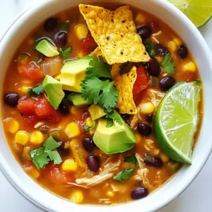 - 1 pound boneless, skinless chicken breasts - 1 can (15 oz) black beans, drained and rinsed - 1 can (15 oz) diced tomatoes with green chilies - 1 cup corn kernels (fresh or frozen) - 1 medium onion, diced - 3 cloves garlic, minced - 4 cups chicken broth - 1 tablespoon ground cumin - 1 tablespoon chili powder - 1 teaspoon paprika - Salt and pepper to taste - 1 lime, juiced - 1 cup tortilla chips - Fresh cilantro, chopped - Optional: diced avocado and shredded cheese I love this soup because it has so much flavor. The chicken breasts make it hearty, while the black beans add texture. The diced tomatoes with green chilies give it a nice kick. Corn brings a touch of sweetness, and the onion and garlic fill it with depth. When it comes to seasonings, cumin and chili powder give it warmth. Paprika adds a subtle smokiness. Don't forget salt and pepper; they make all the flavors pop. A squeeze of lime juice at the end brightens everything up. For toppings, crispy tortilla chips add crunch. Fresh cilantro gives a burst of color and freshness. If you like, add diced avocado and shredded cheese for extra richness. This soup is not just tasty; it&rsquo;s also easy to customize! {{ingredient_image_1}} - First, dice one medium onion into small pieces. - Next, mince three cloves of garlic until fine. - Rinse and drain one can of black beans. This helps remove extra salt. - Place the chicken breasts at the bottom of your crockpot. - Add the black beans, one can of diced tomatoes, and one cup of corn on top of the chicken. - Mix in the diced onion and minced garlic. - Pour in four cups of chicken broth. - Stir in one tablespoon of ground cumin, one tablespoon of chili powder, and one teaspoon of paprika. Don&rsquo;t forget to add salt and pepper to taste. - Cover the crockpot and set it to low for 6-8 hours or high for 3-4 hours. - When the chicken is done, take it out and shred it with two forks. - Return the shredded chicken to the soup, then add the juice of one lime. - Let the soup sit for about ten minutes to let the flavors mix. Adjusting the seasoning is key. After cooking, taste your soup. If it needs more salt or spices, add them. A little extra chili powder or cumin can boost flavor. Letting the soup sit for about 10 minutes helps the flavors mix well. This step makes a big difference in taste. To add more flavor, consider using extra spices. A pinch of oregano or some crushed red pepper can give your soup a nice kick. Homemade broth can elevate your soup even more. If you have the time, make broth from scratch. It&rsquo;s easy and makes your soup taste richer. Serve your soup with lime wedges. Squeezing fresh lime juice on top adds a bright, zesty flavor. For a crunch, top your soup with tortilla chips. You can also add a sprinkle of cheese for extra creaminess. Enjoy your delicious Crockpot Chicken Tortilla Soup! Pro Tips Use Fresh Ingredients: Fresh vegetables and herbs will elevate the flavor of your soup, making it more vibrant and delicious. Customize the Spice Level: Adjust the amount of chili powder and cumin to suit your palate; you can always add more but can't take it out once added. Let it Sit: Allowing the soup to rest for about 10 minutes before serving helps meld the flavors together, enhancing the overall taste. Leftover Magic: This soup tastes even better the next day, so consider making it in advance for a quick meal later in the week. {{image_2}} You can easily make this soup vegetarian. To do this, skip the chicken and add beans or tofu. For beans, use two cans of black beans, drained and rinsed. This adds protein and fiber. For tofu, use firm tofu. Press it to remove excess water, then cut it into cubes. Add either choice to the crockpot with the other ingredients. If you like heat, add jalape&ntilde;os or hot sauce. You can chop two fresh jalape&ntilde;os and toss them in. For a stronger kick, use a few dashes of your favorite hot sauce. This will give the soup a nice, spicy flavor. Adjust the amount to match your taste. Want a creamier soup? Stir in cream or sour cream. Add about a half cup of cream before serving. If using sour cream, mix in a cup just before serving. This will make the soup rich and smooth. It also adds a lovely flavor that balances the spices. You can keep the soup in the fridge for about 3 to 4 days. Make sure to store it in an airtight container. This helps keep the flavors fresh and prevents any unwanted odors from mixing in. If you notice any strange smells or changes in color, it&rsquo;s best to toss it out. To freeze the soup, let it cool completely first. Then, pour it into freezer-safe bags or containers. Leave some space at the top for expansion. This soup can last in the freezer for about 2 to 3 months. When you&rsquo;re ready to eat, thaw it in the fridge overnight for best results. You can reheat the soup in several ways. For quick reheating, use the microwave. Place the soup in a microwave-safe bowl and cover it. Heat in short bursts, stirring in between to prevent hot spots. If you prefer the stovetop, pour the soup into a pot. Heat it over medium heat, stirring often until hot. Enjoy your warm bowl of soup! Yes, you can use frozen chicken breasts in this recipe. Just make sure to follow these tips for best results: - Cooking Time: Increase the cooking time by about 1 hour on low or 30 minutes on high. - No Need to Thaw: Place the frozen chicken directly in the crockpot. - Check Temperature: Use a meat thermometer to ensure the chicken reaches 165&deg;F (75&deg;C). Using frozen chicken makes this soup even easier. Just toss it in and let the crockpot do its magic! You can enjoy this soup with several tasty sides: - Cornbread: A warm slice adds sweetness. - Rice: Serve it over white or brown rice for a filling meal. - Salad: A crisp green salad balances the soup's heat. - Tortilla Chips: Serve extra chips for dipping or crunch. These sides enhance the meal and let you customize your dining experience. If you love heat, here are some simple ways to spice it up: - Jalape&ntilde;os: Add diced fresh jalape&ntilde;os to the crockpot. - Hot Sauce: Stir in your favorite hot sauce before serving. - Chili Powder: Increase the chili powder to 2 tablespoons for more kick. Each method adds a different level of spice, so you can find your perfect heat! This recipe for Crockpot Chicken Tortilla Soup blends tasty ingredients and easy steps. You learned about the main ingredients, like chicken, black beans, and spices. I shared tips to enhance flavor and even gave some fun variations. Whether you want a classic or a spicy twist, options are endless. Enjoy making this soup, storing it well, and serving it hot. Your kitchen will smell amazing, and the soup is sure to please!