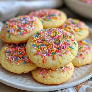 For these sweet sprinkle sugar cookies, you need some key ingredients: - 2 &frac34; cups all-purpose flour - 1 teaspoon baking soda - &frac12; teaspoon baking powder - 1 cup unsalted butter, softened - 1 &frac12; cups white sugar - 1 egg - 1 teaspoon vanilla extract - &frac12; teaspoon salt These ingredients create the base of the cookies. Flour gives structure. Sugar adds sweetness, while butter makes them rich and tender. The egg helps bind everything together. Baking soda and baking powder create a nice rise. You can also use some optional ingredients: - &frac12; teaspoon almond extract - 3 tablespoons colored sprinkles (plus extra for topping) Almond extract gives a nice twist to the flavor. Sprinkles add fun color and texture. Feel free to skip the almond if you want a classic taste. Each ingredient plays an important role in making perfect sugar cookies. - All-purpose flour: This is the main structure. It makes the cookies hold shape. - Baking soda and baking powder: These are leavening agents. They help the cookies rise and stay soft. - Unsalted butter: This adds richness and moisture. It also helps create a tender texture. - White sugar: This sweetens the cookies and helps them brown. - Egg: It binds the dough and adds moisture. - Vanilla extract: This gives a warm, sweet flavor. - Salt: Just a little salt balances the sweetness. Understanding these roles helps you appreciate how each ingredient works together. Enjoy baking these delightful treats! {{ingredient_image_1}} 1. Preheat your oven to 375&deg;F (190&deg;C) and prepare your baking sheets. Use parchment paper to line them. This step helps prevent sticking. 2. In a small bowl, mix together the flour, baking soda, baking powder, and salt. This is your dry mix. Set it aside for now. 3. In a large bowl, cream the softened butter and white sugar. Mix until it is smooth and fluffy. This step gives your cookies a nice texture. 4. Beat in one egg, vanilla extract, and almond extract if you want. Make sure everything is well mixed. This adds flavor to your cookies. 5. Gradually add your dry mix to the wet mix. Stir well to combine. Then, fold in the colored sprinkles. Save some sprinkles for later. 6. Roll rounded tablespoonfuls of dough into balls. Place them on the baking sheets, keeping about two inches apart. This allows the cookies to spread while baking. 7. Flatten each ball slightly with your hand. Add a few extra sprinkles on top for a fun look. This step makes your cookies pop with color! 8. Bake in the preheated oven for 8 to 10 minutes. Watch for the edges to turn lightly golden. This is a sign they are done. 9. Once baked, remove the cookies from the oven. Let them cool on the baking sheets for about 5 minutes. This helps them set. 10. After 5 minutes, transfer the cookies to wire racks. Let them cool completely before serving. Enjoy your sweet sprinkle sugar cookies with friends and family! To start, you need soft butter. Take it out of the fridge early. Use a large bowl to mix the butter and sugar. Beat them together until the mix is light and fluffy. This step adds air, which makes your cookies rise. If you rush this, your cookies may not be as soft. Keep an eye on the cookies while they bake. They should bake for 8 to 10 minutes. Look for light golden edges. The centers may seem a bit soft, but that is fine. They will harden as they cool. If they look too brown, they are overbaked. Store your cookies in a sealed container. This keeps them soft and fresh. If you want to keep them longer, freeze them. Wrap each cookie in plastic wrap. Then, place them in a freezer bag. When you want one, just take it out to thaw. Enjoy your sweet treat anytime! Pro Tips Chill the Dough: For even better flavor and texture, chill the cookie dough for at least 30 minutes before baking. This helps prevent spreading and enhances the taste. Use Room Temperature Ingredients: Ensure your butter and egg are at room temperature for easier creaming and better incorporation into the dough. Don&rsquo;t Overbake: Keep an eye on your cookies; they should be lightly golden around the edges and soft in the center when you take them out of the oven for the best texture. Experiment with Sprinkles: Feel free to mix different types of sprinkles or even chocolate chips into the dough for a fun twist! {{image_2}} You can change the taste of your sugar cookies in fun ways. Add zest from a lemon or lime for a fresh twist. You can also use different extracts like coconut or maple. Want a chocolate kick? Mix in cocoa powder for chocolate sugar cookies. For a spice touch, try cinnamon or nutmeg. You can even fold in mini chocolate chips or dried fruit to make them unique. If you need to adjust the recipe for dietary needs, you can do it easily. For a dairy-free option, use vegan butter instead of unsalted butter. You can also replace the egg with a flaxseed meal or applesauce. If you want a gluten-free version, use a gluten-free flour blend. Just make sure to check the blend for baking powder and other ingredients. Decorating sugar cookies is a great way to get creative. After baking, you can use royal icing to create fun designs. Sprinkles are a classic choice and make cookies festive. You can also dip the tops in melted chocolate for a treat. Try using edible glitter for a sparkling effect. Let your imagination run wild and have fun with the designs! After baking, let your cookies cool on a wire rack. Once they are cool, store them in an airtight container. This keeps them fresh and soft for up to one week. If you add extra colored sprinkles, they will look fun and bright in the container. You can also place a slice of bread in the container. This keeps the cookies soft for longer. For long-term storage, use a freezer-safe container or a zip-top bag. Be sure to wrap each cookie in plastic wrap first. This adds extra protection against freezer burn. You can store them this way for up to three months. When you are ready to enjoy them, just thaw them at room temperature. They will taste just like fresh cookies! Freezing sugar cookies is easy and a great way to save some for later. First, bake and cool the cookies completely. Next, place them in a single layer on a baking sheet. Freeze them for about an hour. This way, they won&rsquo;t stick together. Once frozen, transfer them to a freezer-safe bag. Mark the bag with the date and type of cookie. This makes it easy to find them later! To make sugar cookies softer, use room temperature butter. Cream it well with sugar. This adds air and lightness. You can also add an extra egg yolk. This keeps the cookies moist. Bake them for a shorter time. Check them when the edges turn golden. The centers should look soft. Let them cool on the sheet for a few minutes. This helps them set without becoming hard. Yes, you can freeze sugar cookie dough. First, wrap it tightly in plastic wrap. Then place it in a freezer bag. This keeps it fresh and prevents freezer burn. You can freeze the dough for up to three months. When ready to bake, thaw it overnight in the fridge. Roll and shape it as usual. Then bake according to the recipe. If you don&rsquo;t have almond extract, use vanilla extract instead. Vanilla gives a nice flavor too. You can also use a splash of milk for moisture. If you want a nutty taste, try hazelnut extract. Always adjust to your taste. Experimenting can lead to fun new flavors! You learned about key ingredients for sugar cookies and their roles. I shared steps to prepare, bake, cool, and serve your cookies perfectly. You now have tips for creaming and checking doneness, plus ways to store your treats fresh. We also explored fun variations and answered common questions. Baking sugar cookies can be fun and easy. With practice, you&rsquo;ll impress everyone with your skills. Enjoy your delicious cookies!