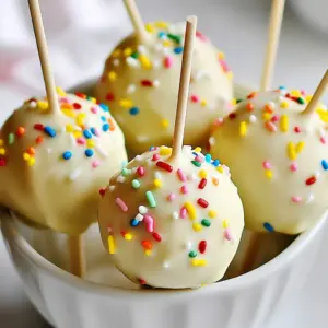 - 1 box of vanilla cake mix - 3 large eggs - 1/2 cup vegetable oil - 1 cup water - 1/2 cup frosting (store-bought or homemade) - 1 cup white chocolate chips - 1 tbsp coconut oil (for melting chocolate) - Sprinkles (for decorating) - Lollipop sticks To make these cute cake pops, you need a few simple ingredients. Start with a box of vanilla cake mix. This provides the base flavor. You will also need three large eggs to help bind the mix. Vegetable oil adds moisture, and water helps bring it all together. Next, grab half a cup of frosting. You can use store-bought or make your own. Frosting gives cake pops their moist texture. For the coating, you need one cup of white chocolate chips and one tablespoon of coconut oil. The coconut oil helps the chocolate melt smoothly. Finally, don&rsquo;t forget sprinkles for decoration! They add a fun touch. You'll also need lollipop sticks to turn your cake balls into pops. With these ingredients, you have everything you need for a fun baking day! {{ingredient_image_1}} To make the cake pops, start by mixing the cake ingredients. 1. Preheat your oven to 350&deg;F (175&deg;C). Grease a 9x13 inch baking pan. 2. In a large bowl, add the vanilla cake mix, three eggs, vegetable oil, and water. 3. Mix until smooth. This batter should be lump-free. 4. Now, pour the batter into the prepared baking pan. 5. Bake for 25-30 minutes. Check with a toothpick; it should come out clean. Once the cake is baked, it's time to cool and crumble it. 1. Let the cake cool completely in the pan. 2. Once cool, crumble the cake into a large bowl. Use your hands for this step. 3. Add half a cup of frosting to the crumbled cake. 4. Mix the frosting with the cake until sticky and well combined. Now, we will shape and firm up the cake balls. 1. Take small amounts of the cake mixture and form balls about one inch wide. 2. Place them on a lined baking sheet. 3. Next, refrigerate the cake balls for about 30 minutes. This helps them set. Finally, let&rsquo;s prepare the chocolate coating for the cake pops. 1. In a microwave-safe bowl, melt one cup of white chocolate chips. 2. Mix in one tablespoon of coconut oil. Heat in 30-second increments, stirring in between. 3. Dip the end of each lollipop stick into the melted chocolate. This secures the stick. 4. Insert the stick into the center of each cake ball. 5. Dip each cake pop into the melted chocolate, letting the excess drip off. 6. While the chocolate is wet, add sprinkles or other toppings. 7. Place the cake pops upright in a block or stand to set. To make great cake pops, focus on the cake mixture's texture. The mixture should be sticky and easy to mold. If it is too dry, add more frosting. If it's too wet, add a bit of crumbled cake. For melting chocolate, use a microwave-safe bowl. Combine the white chocolate chips and coconut oil in the bowl. Heat in 30-second bursts. Stir after each time. This helps prevent burning. You want a smooth and creamy texture for dipping. Be creative with your toppings! Use sprinkles, crushed nuts, or coconut flakes. You can also dip half the pop in chocolate for a fun look. Try using dark or milk chocolate for a twist. Different types of chocolate add flavor and color. You can also drizzle melted chocolate on top of the pops for a fancy touch. Use a fork or a squeeze bottle for nice lines. Presentation matters! Stick the cake pops in a foam block or a tall glass. This keeps them upright and looks nice. You can even arrange them on a platter for parties. Pair your cake pops with drinks like coffee or milk. They are sweet treats that go well with many beverages. Enjoying them with friends makes them even better! Pro Tips Chill the Cake Balls: Refrigerating the cake balls for at least 30 minutes helps them hold their shape when dipped in chocolate. Use Quality Chocolate: For the best flavor and smooth finish, use high-quality chocolate or chocolate melts for coating. Experiment with Flavors: Try adding different flavors to the frosting or cake mix, such as almond or lemon, to give your cake pops a unique twist. Decorate with Style: Use a variety of sprinkles, edible glitter, or even drizzle contrasting chocolate for a more visually appealing cake pop. {{image_2}} You can make cake pops in different flavors. Here are two fun ideas: - Chocolate cake pops recipe: Use a box of chocolate cake mix instead of vanilla. Follow the same steps. The rich chocolate flavor will delight everyone. - Red velvet cake pops: Swap in red velvet cake mix. This gives a nice color and a hint of cocoa. Your guests will love the unique twist. You can easily change the recipe for different diets: - Gluten-free options: Use gluten-free cake mix. Also, check your frosting to ensure it is gluten-free. This way, everyone can enjoy the treats. - Vegan alternatives: Choose a vegan cake mix. Replace eggs with flax eggs. Use dairy-free frosting and chocolate. This makes your cake pops vegan-friendly. Make your cake pops fit any occasion: - Holiday-themed cake pops: For Christmas, use red and green sprinkles. Create spooky cake pops for Halloween with orange and black decorations. - Birthday party customizations: Match the cake pops to the party theme. Use colors and sprinkles that fit your party. You can even add fun toppers for extra flair. These variations let you enjoy cake pops year-round. Whether you want a classic, a dietary option, or a fun theme, you can create something special. To keep your cake pops fresh, use airtight containers. This helps to keep moisture out. You can store them at room temperature for two days. If you want them to last longer, put them in the fridge. Just keep in mind that the cake pops may get a bit firmer when chilled. You can freeze cake pops for up to three months. First, let them set after coating. Once set, place them in a single layer on a baking sheet. Freeze them for about two hours. After that, transfer the pops to a freezer bag. Remove as much air as possible. To thaw, take them out of the freezer and leave them in the fridge overnight. Never thaw at room temperature. This helps keep the texture smooth and tasty. Avoid refreezing once thawed, as it can change their quality. Cake pops usually last for about 5 days when stored properly. Keep them in an airtight container at room temperature. If you place them in the fridge, they can last up to a week. However, they might dry out a bit in the fridge. Yes, you can use homemade frosting! In fact, homemade frosting can add a unique touch to your cake pops. Just make sure the frosting is thick enough to help bind the cake crumbs together. This keeps your cake pops moist and tasty. The best way to melt chocolate is in the microwave. Use short bursts of 30 seconds to start. Stir the chocolate between each burst. Adding a tablespoon of coconut oil can help it melt smoothly and give a nice shine. Absolutely! You can add flavors like peppermint, orange, or vanilla to your melted chocolate. Just mix in a few drops of flavor extract while melting. This adds a fun twist to your cake pops. To keep cake pops from falling off the stick, dip the stick in melted chocolate before inserting it into the cake ball. This helps secure the stick. Also, make sure the cake balls are cold when you dip them. This helps them hold their shape better. You now know how to make fun cake pops from scratch. We covered all the ingredients, mixing, and baking. I shared tips for great texture and fun decorating ideas. You can even try different flavors and dietary options. Remember to store them well to keep them fresh. With these steps, you can impress friends at parties or for special events. Enjoy making and sharing your delicious creations!