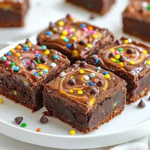 - 1 cup unsalted butter, melted - 2 cups granulated sugar - 4 large eggs - 1 teaspoon vanilla extract - 1 cup all-purpose flour - &frac12; cup unsweetened cocoa powder - &frac12; teaspoon salt - &frac12; teaspoon baking powder - 2 cups mini chocolate chips - 1 cup colorful sprinkles - 1 cup soft chocolate fudge - Mixing bowls - Whisk - Spatula - 9x13 inch baking pan - Parchment paper (optional) - Toothpick I love gathering ingredients for cosmic brownies. Start with unsalted butter, which adds rich flavor. Melt it until it&rsquo;s smooth. Next, grab granulated sugar; this sweetens the brownies perfectly. You&rsquo;ll need four large eggs to give them a nice rise. A teaspoon of vanilla extract adds warmth. For the dry mix, use all-purpose flour. Add cocoa powder for that deep chocolate taste. Salt and baking powder balance the sweetness. Mini chocolate chips bring extra joy, and colorful sprinkles make them fun. Finally, don&rsquo;t forget the soft chocolate fudge, perfect for swirls. Gather all your equipment. Mixing bowls help combine the wet and dry ingredients. A whisk works well to blend the sugar and butter. Use a spatula to spread the batter. The 9x13 inch baking pan holds it all. Parchment paper makes cleanup easier. A toothpick checks doneness. With these ingredients and tools, you&rsquo;re ready to make cosmic brownies that are out of this world! {{ingredient_image_1}} - Preheat oven to 350&deg;F (175&deg;C). - Grease or line the baking pan. First, set your oven to 350&deg;F. This is the perfect heat for baking. While the oven warms up, grab your 9x13 inch baking pan. Greasing it helps the brownies come out easily. You can also use parchment paper for easy removal. - Combine melted butter and sugar. - Add eggs and vanilla extract. In a large bowl, mix the melted butter with the sugar. Whisk them until smooth. Next, add in the eggs one at a time. Mix well after each egg. Then, stir in the vanilla extract. This mix will help keep your brownies moist. - Sift flour, cocoa powder, salt, and baking powder. - Mix dry ingredients into wet until just combined. In another bowl, sift together the flour, cocoa powder, salt, and baking powder. This makes sure the dry mix is light and airy. Gradually add this dry mix to your wet ingredients. Stir until just combined. Be careful not to overmix; lumps are okay! - Incorporate mini chocolate chips into the batter. Now, add 1 &frac12; cups of mini chocolate chips to the batter. Gently fold them in. This adds extra sweetness and texture to your brownies. You want every bite to be a chocolate delight! - Pour batter into the prepared pan. - Add chocolate fudge and swirl. - Top with more chocolate chips and sprinkles. Pour the batter into your prepared pan. Use a spatula to smooth it out. Next, take the chocolate fudge and add dollops on top. Use a knife to swirl it gently. This creates a fun, marbled look. Finish by sprinkling the remaining chocolate chips and colorful sprinkles on top. - Bake for 30-35 minutes. - Allow cooling before cutting into squares. Place the pan in the oven and bake for 30 to 35 minutes. To check if they are done, insert a toothpick in the center. It should come out with a few moist crumbs. Once baked, let the brownies cool in the pan for at least 20 minutes. After that, transfer them to a wire rack. Once cool, cut into squares and enjoy! To make your brownies rich and fudgy, use melted butter. It adds moisture and flavor. Next, do not overmix the batter. Mix until just combined to keep that perfect texture. Creating a galaxy effect is easy. After pouring the batter into the pan, dollop chocolate fudge on top. Use a knife to swirl it gently. This gives a beautiful marbled look and adds extra chocolate flavor. Present your cosmic brownies on a colorful platter. Add a sprinkle of festive sprinkles on top for a fun touch. You can also drizzle more chocolate fudge over them. Pairing the brownies with ice cream or cold milk makes them even better! Pro Tips Use Room Temperature Eggs: Ensuring your eggs are at room temperature helps create a smoother batter, leading to fudgier brownies. Don&rsquo;t Overmix: Mix the batter until just combined to keep your brownies chewy and prevent them from becoming cakey. Swirl with Care: When creating the fudge swirl, use a gentle hand to avoid disturbing the brownie batter too much for a more distinct galaxy effect. Let Them Cool: Allowing the brownies to cool completely before cutting helps maintain their shape and makes for cleaner edges. {{image_2}} You can easily swap some ingredients in your cosmic brownies. If you want to replace butter, try using coconut oil. It gives a nice flavor and keeps the brownies moist. For sugar, you can use brown sugar. It adds a richer taste and works well. If you want to use different chocolate, try dark chocolate chips instead of mini ones. They give a deeper flavor. You can also use white chocolate chips for a fun twist! Adding nuts can make your brownies even better. Chopped walnuts or pecans add crunch and flavor. You can mix them in, or sprinkle them on top before baking. Want to be bold? Add flavored extracts! Instead of vanilla, try almond or mint extract. Just a teaspoon will give your brownies a tasty twist. If you need gluten-free brownies, swap the all-purpose flour with gluten-free flour blends. This keeps the texture soft and chewy. For a vegan version, replace the eggs with flax eggs. Mix one tablespoon of ground flaxseed with three tablespoons of water and let it sit until it thickens. Use coconut oil instead of butter and non-dairy chocolate chips. Your cosmic brownies will be just as delicious! To keep your brownies fresh, use an airtight container. Glass or plastic containers work well. Line the bottom with parchment paper for easy removal. You can store them at room temperature for up to four days. Keep them away from heat and light. If you want them to last longer, you can put them in the fridge. Just make sure to wrap them tightly to prevent drying out. Freezing brownies is a great way to save some for later. Start by cutting the brownies into squares. Wrap each piece in plastic wrap. Then, place them in a freezer-safe bag. Remove as much air as possible to avoid freezer burn. They will stay fresh for about three months. When you want to eat them, take a piece out and let it thaw on the counter. For best quality, thaw them overnight in the fridge. When stored properly, cosmic brownies can last for about four days at room temperature. If you store them in the fridge, they may last up to a week. In the freezer, they can stay good for about three months. Just remember, the fresher they are, the better they taste! Yes, you can make cosmic brownies ahead of time. They taste great after a day or two. Store them in an airtight container. This keeps them fresh and chewy. You can also freeze them if you want to save them for later! These brownies are "cosmic" because of their fun toppings! Colorful sprinkles and swirls of fudge give them a galaxy look. The mini chocolate chips add extra sweetness and texture. Together, these elements create a delightful treat that is out of this world. To check if your brownies are done, insert a toothpick in the center. If it comes out with a few moist crumbs, they are ready! If it has wet batter, bake a bit longer. Keep an eye on them, as overbaking can make them dry. Absolutely! You can use different toppings to make them your own. Try crushed nuts, caramel drizzle, or even fruit. Get creative! These toppings can add new flavors and textures to your cosmic brownies. If you don&rsquo;t have all the ingredients, don&rsquo;t worry! You can swap some items for what you have. For example, use margarine instead of butter. You can also use cocoa powder instead of melted chocolate. Just make sure you keep the main ingredients to stay true to the recipe! You&rsquo;ve learned how to make delicious cosmic brownies step by step. From mixing wet and dry ingredients to achieving that perfect fudgy texture, I've shared all the tips you need. Remember, you can adjust ingredients to fit your diet or taste. These brownies are not just fun to eat but also easy to customize. Enjoy serving them warm with ice cream or experimenting with toppings. With proper storage, they stay fresh for days. Try this recipe and add your own twist. Enjoy baking these treats!
