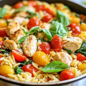 - 1 pound boneless, skinless chicken breasts, diced - 1 cup orzo pasta - 1 tablespoon olive oil - 1 cup cherry tomatoes, halved - 1 red bell pepper, diced - 2 cloves garlic, minced - 2 cups spinach, roughly chopped - 2 cups chicken broth - 1 teaspoon dried Italian herbs - Salt and pepper to taste The main star of this dish is the chicken. It adds protein and flavor. I use boneless, skinless chicken breasts. Dice them into bite-sized pieces for quick cooking. Orzo pasta is a fantastic choice. It cooks quickly and absorbs flavors well. It gives the dish a nice, hearty texture. The vegetables bring color and nutrition. I love using cherry tomatoes and red bell peppers. They add sweetness and a touch of tang. Garlic boosts the flavor, while spinach adds a fresh taste and vibrant color. Finally, the dried Italian herbs tie everything together. They give your dish a classic Tuscan flavor. Salt and pepper are key for seasoning and enhancing all the ingredients. - &frac12; teaspoon red pepper flakes - &frac14; cup grated Parmesan cheese - Fresh basil leaves for garnish For a touch of heat, add red pepper flakes. This small amount can make a big difference. Parmesan cheese is a lovely addition. It melts beautifully and adds a rich, salty flavor. Fresh basil leaves are perfect for garnish. They add a pop of color and a fresh aroma. You can use them to enhance both flavor and presentation. {{ingredient_image_1}} Saut&eacute;ing the Chicken Start by heating one tablespoon of olive oil in a large pot over medium heat. Add one pound of diced chicken. Sprinkle with salt and pepper to taste. Cook the chicken well for about 5 to 7 minutes. It should turn golden brown and no longer pink inside. Once done, remove the chicken from the pot and set it aside. Cooking the Vegetables In the same pot, add two cloves of minced garlic, one diced red bell pepper, and one cup of halved cherry tomatoes. Saut&eacute; these for about 3 to 4 minutes. Stir them occasionally until they start to soften. This step builds a flavorful base for your dish. Toasting the Orzo Now, it&rsquo;s time to add in one cup of orzo pasta. Stir it for about 2 minutes. This toasting gives the orzo a nice nutty flavor. Adding Liquid and Herbs Pour in two cups of chicken broth next. Add one teaspoon of dried Italian herbs and half a teaspoon of red pepper flakes if you like a little heat. Stir everything well to combine. Bring the mixture to a gentle boil. Incorporating Spinach Once it boils, reduce the heat to low and cover the pot. Cook for about 10 to 12 minutes. Stir occasionally until the orzo is tender and most of the liquid is gone. After that, add the cooked chicken back in with two cups of chopped spinach. Stir until the spinach wilts and everything is warm. Garnishing Before Serving Remove the pot from the heat. Top with fresh basil leaves and sprinkle grated Parmesan cheese if you want. This adds a lovely finish to your dish. Enjoy your One-Pot Tuscan Chicken Orzo! - Ensuring Chicken is Cooked Properly Always cook chicken until it reaches an internal temperature of 165&deg;F. Use a meat thermometer for best results. This keeps the chicken juicy and safe to eat. If you cut it open, the juices should run clear without any pink. - How to Choose the Right Orzo Look for high-quality orzo that is made from durum wheat. This type holds its shape well and cooks evenly. You can find orzo at most grocery stores or online. Try to avoid brands with fillers, as they may not cook as well. - Adjusting Seasoning Taste your dish as you cook. If it lacks flavor, add more salt or pepper. A squeeze of lemon juice can also brighten the taste. You can mix in fresh herbs like parsley or basil for a fresh kick. - Adding Extra Vegetables Feel free to get creative with vegetables. Zucchini, mushrooms, or carrots add great flavor and nutrients. Just chop them to a similar size as the other ingredients for even cooking. - Pairing with Wine A light white wine, like Pinot Grigio, pairs well with this dish. Its crisp notes balance the richness of the chicken and cheese. Serve it chilled for a refreshing touch. - Suggested Side Dishes A simple green salad with a lemon vinaigrette complements the meal nicely. Garlic bread can also be a great addition, giving you that perfect scoop for the orzo. Pro Tips Rest the Chicken: Allow the chicken to rest for a few minutes after cooking before adding it back to the pot. This helps keep it juicy and tender. Customize Your Veggies: Feel free to add other vegetables such as zucchini or mushrooms to enhance the flavor and nutrition of the dish. Cheese Variations: Substitute the Parmesan cheese with feta or goat cheese for a different flavor profile that pairs well with the Tuscan ingredients. Make It Ahead: This dish can be made in advance and reheated. Just add a splash of broth when reheating to keep the orzo from drying out. {{image_2}} You can easily swap chicken for other proteins. Try diced turkey or shrimp. They cook well with the orzo and add a new twist. For a heartier meal, consider using sausage. Just slice it and brown it like the chicken. Feel free to change up the veggies. Zucchini, mushrooms, or asparagus work great. You can even add carrots for sweetness. Mixing in different colors makes your dish look and taste better. If you need a gluten-free meal, use gluten-free orzo. This pasta tastes good and cooks like regular orzo. You can also try rice or quinoa as a base. Both options will hold the flavors well while keeping the meal gluten-free. To make this dish vegetarian, skip the chicken. Instead, add more veggies or chickpeas for protein. You can also throw in some tofu or tempeh for added texture. This keeps your meal filling and flavorful. Want to spice it up? Add smoked paprika or cumin to the mix. These spices bring warmth and depth to your dish. If you like heat, use cayenne pepper for a kick. Herbs can change the taste too. Instead of Italian herbs, use fresh oregano or thyme. They add a fresh note that brightens the flavors. You can also toss in some parsley for a nice touch. To keep your One-Pot Tuscan Chicken Orzo fresh, store leftovers in an airtight container. Make sure to refrigerate within two hours of cooking. This helps prevent bacteria growth. When stored correctly, it stays good for up to three days in the fridge. For reheating, you can use the stovetop or microwave. If using the stovetop, add a splash of chicken broth to keep it moist. Heat gently on low until warmed through. If microwaving, cover it to retain moisture and heat in short bursts, stirring often. If you want to save some for later, freezing is a great option. Allow the orzo to cool completely before packing it into freezer-safe bags. Remove as much air as possible to avoid freezer burn. It can last up to three months in the freezer. To thaw, place the frozen orzo in the fridge overnight. For a quicker method, you can use the microwave on the defrost setting. Reheat it on the stovetop, adding a little broth to revive the texture. In the refrigerator, your One-Pot Tuscan Chicken Orzo lasts about three days. After that, the quality may decline. Always check for signs of spoilage. If you see mold or the smell is off, it&rsquo;s time to toss it. Proper storage keeps your meal tasty and safe to eat! Orzo is a small, rice-shaped pasta. It cooks quickly and absorbs flavors well. I love using orzo in soups and salads, but it shines in this one-pot dish. It has a nice, chewy texture that pairs well with chicken and veggies. Yes, you can use chicken thighs or even rotisserie chicken. Thighs add more flavor and stay moist. If using rotisserie chicken, add it later to warm it through. To prep ahead, cook the chicken and veggies. Store them separately with the orzo. When ready to eat, combine and heat with broth. This keeps everything fresh and tasty. This dish is great on its own, but you can serve it with a salad or garlic bread. A light green salad adds crunch. Garlic bread makes it extra cozy. You can add beans or chickpeas for extra protein. Shrimp or sausage also work well. Just adjust cooking times to ensure everything cooks evenly. This blog post covered the key ingredients for a tasty dish. We discussed main and optional ingredients, like chicken, orzo, and spices. The step-by-step instructions help you prepare and blend everything perfectly. Cooking tips ensure your chicken is safe and tasty, while variations allow for personal flair. We also shared storage tips for leftovers and responses to common questions. In the end, cooking brings joy and creativity. Enjoy your cooking and have fun with these recipes!