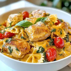 - 1 lb boneless, skinless chicken thighs - 2 tablespoons olive oil - 3 cloves garlic - 1 teaspoon Italian seasoning - 1 cup cherry tomatoes - 2 cups fresh spinach - 8 oz pasta (farfalle or penne) - 4 cups chicken broth - 1 cup heavy cream - &frac12; cup grated Parmesan cheese - Salt and pepper - Fresh basil leaves for garnish To make One-Pot Creamy Tuscan Chicken Pasta, gather these fresh ingredients. I love using boneless chicken thighs for their flavor and tenderness. The olive oil helps cook the chicken and adds a nice taste. Garlic brings a rich aroma that fills the kitchen. Italian seasoning gives the dish a warm, herby flavor. Cherry tomatoes add sweetness, while spinach brings color and nutrients. Choose your favorite pasta shape, like farfalle or penne. Chicken broth adds depth, and heavy cream makes the sauce rich and creamy. Finally, Parmesan cheese adds a salty bite. Don't forget to have salt and pepper on hand for seasoning. Fresh basil leaves make a lovely garnish that brightens the dish. All these ingredients work together to create a delightful meal that is easy to prepare and full of flavor. {{ingredient_image_1}} - Saut&eacute; chicken thighs with seasoning First, heat 2 tablespoons of olive oil in a large pot over medium heat. Add 1 pound of diced chicken thighs. Season them with salt, pepper, and 1 teaspoon of Italian seasoning. Cook for 5 to 7 minutes. The chicken should turn golden brown and be cooked through. Remove it from the pot and set it aside. - Cook garlic and cherry tomatoes In the same pot, add 3 minced garlic cloves. Saut&eacute; for about 1 minute until you smell the garlic. Then, add 1 cup of halved cherry tomatoes. Cook these for 2 to 3 minutes until they start to soften. - Combine chicken broth and pasta Next, pour in 4 cups of chicken broth. Add 8 ounces of pasta, like farfalle or penne. Bring this to a boil. Once boiling, reduce the heat to a simmer. Cover and let it cook for 10 to 12 minutes, stirring often. The pasta should be al dente when done. - Simmer until pasta is al dente Keep an eye on the pasta as it cooks. Stir it occasionally to prevent sticking. You want that perfect bite! - Add cream, chicken, and spinach After the pasta is ready, stir in 1 cup of heavy cream. Then add the cooked chicken and 2 cups of fresh spinach. Cook for another 2 to 3 minutes. The spinach will wilt, and the sauce will thicken. - Incorporate Parmesan cheese Remove the pot from heat. Mix in &frac12; cup of grated Parmesan cheese. Stir until it's melted and creamy. Taste and adjust seasoning with salt and pepper if needed. Now, your One-Pot Creamy Tuscan Chicken Pasta is ready to enjoy! - Ensure chicken is evenly cooked: Cut chicken into small, even pieces. This helps them cook at the same rate. Saut&eacute; until golden brown. - Adjust seasoning for taste: Taste your sauce before serving. Add more salt, pepper, or Italian seasoning if needed. This makes the dish pop with flavor. - Monitor pasta cooking time: Stir the pasta often. This prevents it from sticking together. Check for doneness at 10 minutes. Al dente pasta should be firm but not hard. - Pairing with sides: Serve with a fresh salad or crusty bread. A side of garlic bread adds a nice touch and helps soak up the creamy sauce. - Ideal garnishes for presentation: Add fresh basil leaves on top for color. A sprinkle of extra Parmesan cheese makes it look gourmet. A drizzle of olive oil adds shine and flavor. Pro Tips Use High-Quality Chicken: Opt for fresh, high-quality chicken thighs for the best flavor and tenderness. Don't Overcook the Pasta: Cook the pasta until just al dente, as it will continue to cook slightly in the sauce. Add Extra Veggies: Feel free to add other vegetables like bell peppers or zucchini for added nutrition and flavor. Adjust Creaminess: For a lighter version, substitute half of the heavy cream with low-fat milk or vegetable broth. {{image_2}} You can switch up the pasta shape. Try using farfalle or penne. Each shape holds the sauce differently. This can change the dish's texture and taste. If you want to swap proteins, shrimp or tofu work well. Shrimp adds a nice seafood flavor. Tofu gives a plant-based option. Both can soak up the tasty sauce. Adding extra veggies makes it more colorful. Bell peppers add crunch. Zucchini brings a nice softness. Feel free to mix in your favorites. For gluten-free options, use gluten-free pasta. Many brands make great pasta that cooks well. Just check the cooking time, as it can vary. If you need dairy-free alternatives, try coconut cream instead of heavy cream. Nutritional yeast can replace Parmesan cheese. Both keep the dish creamy and tasty. After enjoying your One-Pot Creamy Tuscan Chicken Pasta, store any leftovers in the fridge. Use an airtight container to keep it fresh. It stays good for up to three days. When storing, let the pasta cool to room temperature before sealing. This helps prevent extra moisture that can make it soggy. If you want to keep it longer, freeze the pasta. Scoop it into freezer-safe bags or containers. Remove as much air as possible to avoid freezer burn. It can last for about three months in the freezer. To use, just thaw it in the fridge overnight before reheating. When it's time to heat up your pasta, keep it creamy and delicious. The best way is to use a skillet over medium heat. Add a splash of chicken broth or cream as you warm it. This keeps the sauce nice and smooth. Stir often to ensure even heating. Avoid using the microwave if you can. It can dry out the pasta or make it rubbery. If you must use it, heat in short bursts. Check every 30 seconds and stir. This helps prevent overcooking and keeps the dish tasty. Enjoy your leftovers just as much as the first time! Can I make this recipe in advance? Yes, you can prepare this dish ahead of time. Cook it fully, then cool it down. Store it in the fridge for up to three days. Reheat it gently on the stove with a splash of broth. How do I make it spicier? To add heat, include red pepper flakes. Start with a small amount, then taste. You can also use a spicy Italian sausage instead of chicken. This adds both spice and flavor. What can I substitute for heavy cream? If you want a lighter option, use half-and-half or whole milk. For a dairy-free version, try coconut cream or cashew cream. These options still create a creamy texture. How long does it take to cook pasta in this dish? It takes about 10-12 minutes for the pasta to cook until al dente. Stir occasionally to prevent sticking. Check it a minute early to avoid overcooking. Can I use chicken breast instead of thighs? Yes, you can swap chicken thighs for breasts. Chicken breasts may cook faster, so watch them closely. Cut them into smaller pieces for even cooking. Is it possible to make this vegetarian? Absolutely! Replace chicken with your favorite veggies. Mushrooms, zucchini, or bell peppers work great. Use vegetable broth instead of chicken broth for flavor. This blog post taught you how to make One-Pot Creamy Tuscan Chicken Pasta. You learned about the key ingredients, step-by-step cooking methods, and helpful tips for perfecting the dish. Customization options and storage advice were also shared. With this knowledge, you can create a tasty meal that fits your needs. Don&rsquo;t be afraid to experiment with flavors and ingredients. Enjoy cooking and make it your own!