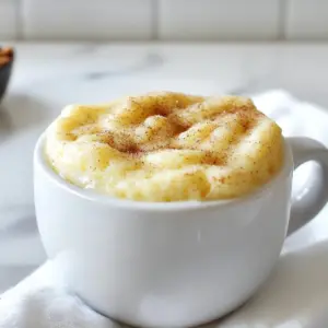 To make a Snickerdoodle Mug Cake, you need: - 4 tablespoons all-purpose flour - 2 tablespoons granulated sugar - 1/8 teaspoon baking powder - 1/8 teaspoon salt - 1 tablespoon unsalted butter, melted - 3 tablespoons milk - 1/4 teaspoon vanilla extract - 1 teaspoon cinnamon sugar (for topping) Measuring your ingredients right is key to a great mug cake. Use dry measuring cups for flour and sugar. Fill the cup, then level it with a straight edge. For liquids, use a clear measuring cup and check at eye level. This way, you avoid mistakes. If you measure with care, the cake will turn out fluffy and tasty. You might not have all ingredients on hand, and that’s okay! Here are some swaps: - Replace all-purpose flour with gluten-free flour for a gluten-free option. - Use brown sugar instead of granulated sugar for a deeper flavor. - Swap melted butter with coconut oil for a dairy-free option. - Almond milk can substitute regular milk if you need a non-dairy choice. These swaps let you enjoy the cake without missing out on flavor! {{ingredient_image_1}} First, grab a microwave-safe mug. Add 4 tablespoons of all-purpose flour. Next, put in 2 tablespoons of granulated sugar. Then, add 1/8 teaspoon of baking powder and 1/8 teaspoon of salt. Mix these dry ingredients well. I like to use a fork for this. Make sure there are no lumps. This mix is the base for your cake. Now, it’s time to add the wet ingredients. Pour in 1 tablespoon of melted unsalted butter. Then, add 3 tablespoons of milk. Don’t forget to include 1/4 teaspoon of vanilla extract. Mix everything together until you have a smooth batter. Scrape the bottom of the mug to mix well. The batter should be thick but pourable. If you want, sprinkle in a pinch of cinnamon sugar. This adds extra flavor. Put the mug in the microwave. Cook it on high for about 1 minute and 30 seconds. Microwaves can vary, so check for doneness at 1 minute. The cake should rise and feel set in the middle. If it looks wet, give it a few more seconds. After cooking, let it cool for a couple of minutes. You can add more cinnamon sugar on top if you like. Now, you’re ready to enjoy your Snickerdoodle mug cake! To get that soft and fluffy texture, mix the dry ingredients well. This step prevents lumps. When you add the wet ingredients, stir until the batter is smooth. Scrape the mug's bottom to mix everything nicely. Do not over-mix; this can make the cake tough. Aim for a thick but pourable consistency. Remember, the microwave cooks quickly, so stop once the cake rises and sets. One common mistake is overcooking the cake. Microwaves vary, so check at one minute. If it still looks wet, add another 10 seconds. Another mistake is using the wrong mug. Use a large, microwave-safe mug to allow room for the cake to rise. Don’t skip the cinnamon sugar on top; it gives that classic snickerdoodle flavor. Lastly, avoid using cold ingredients; room temperature works better for mixing. Serve your Snickerdoodle mug cake warm. You can add a scoop of ice cream or whipped cream on top. A drizzle of caramel sauce adds a nice touch too. For extra flavor, sprinkle more cinnamon sugar before serving. Pair it with a cup of coffee or milk for a sweet treat. Enjoy it right from the mug for a cozy dessert experience! Pro Tips Use Room Temperature Ingredients: Allow your butter and milk to come to room temperature for a smoother batter that mixes easily and bakes evenly. Microwave Variability: Microwaves vary in power; start with a shorter cook time and add additional seconds as needed to avoid overcooking. Cinnamon Sugar Ratio: For an extra flavor kick, try adjusting the cinnamon and sugar ratio in your topping to suit your taste. Serving Suggestions: Enhance your mug cake by adding a scoop of ice cream or a dollop of whipped cream on top before serving. {{image_2}} You can add fun flavors to your Snickerdoodle mug cake. Try mixing in chocolate chips. They melt and add a rich taste. You can also use nuts like walnuts or pecans. They give a nice crunch. Just stir them in with the wet ingredients for a tasty twist. If you need a gluten-free option, swap the all-purpose flour for almond flour. It works well and keeps the cake moist. Another option is to use a gluten-free flour blend. Make sure it has a good mix of starches and proteins for the best texture. To make a vegan mug cake, replace the milk with almond milk or oat milk. For the butter, use coconut oil or vegan butter. You can also use flaxseed meal mixed with water instead of an egg to help bind the ingredients. This way, everyone can enjoy this sweet treat! To store your leftover mug cake, let it cool first. Cover the mug with plastic wrap. You can also use a small plate to cover it. This keeps the cake moist. If you have extra cake, put it in an airtight container. Store it in the fridge for best results. When you want to eat leftover mug cake, reheat it in the microwave. Start with 10 to 15 seconds. Check if it's warm. If not, add a few more seconds. This way, your cake stays soft and yummy. Avoid overheating, as it can dry out. The shelf life of your Snickerdoodle mug cake is about 2 to 3 days in the fridge. If you freeze it, it can last up to 1 month. Just remember to wrap it well to avoid freezer burn. Enjoy your mug cake while it’s fresh for the best taste! It takes about 1 minute and 30 seconds to cook a Snickerdoodle Mug Cake in the microwave. However, microwave times vary. Start checking for doneness at 1 minute. The cake should rise and feel set in the middle. If it’s not done, cook for another 10-15 seconds. Yes, you can use any microwave-safe mug. Just make sure it holds at least 8 ounces. This helps the cake rise without spilling over. Avoid using metal mugs or those with decorative elements that may not be microwave-safe. You can double the recipe, but it needs careful attention. Use a larger mug or bowl to hold more batter. Microwaving time may also increase. Start with 2 minutes and check for doneness. If it is not done, add small increments of time. This blog post covered how to make a great mug cake. We talked about the right ingredients, how to measure them, and what substitutions work. You learned step-by-step instructions to prepare and microwave the cake. I shared tips for perfect texture and common mistakes to avoid. Also, we explored fun variations and how to store your cake. Enjoy your mug cake and feel free to experiment with flavors. Happy baking!