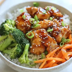 - 1 lb (450g) chicken thighs, boneless and skinless - 1 cup jasmine rice - 1 &frac12; cups water or chicken broth - &frac12; cup soy sauce (low sodium) - &frac14; cup honey - 2 tablespoons rice vinegar - 1 tablespoon sesame oil - 1 tablespoon freshly grated ginger - 2 garlic cloves, minced - 1 tablespoon cornstarch - 2 tablespoons cold water - 1 cup broccoli florets - 1 carrot, julienned The base of this dish starts with chicken thighs. They are juicy and full of flavor. I always choose boneless and skinless thighs. They cook quickly and are easy to eat. Next, we have jasmine rice. It has a lovely aroma and fluffy texture. This rice pairs well with teriyaki sauce and absorbs the flavors nicely. Also, the teriyaki sauce is key. It has soy sauce, honey, rice vinegar, sesame oil, ginger, and garlic. This mix gives a sweet, salty, and savory taste that makes the chicken shine. - Sesame seeds - Green onions - Additional vegetables You can add sesame seeds for crunch. Green onions give a fresh taste and bright color. You can also toss in extra vegetables, like bell peppers or snap peas, for added nutrition and fun. By using these ingredients, you create a meal that is tasty, colorful, and satisfying. {{ingredient_image_1}} To make the teriyaki chicken tasty, start by preparing the marinade. In a bowl, mix together: - &frac12; cup soy sauce (low sodium) - &frac14; cup honey - 2 tablespoons rice vinegar - 1 tablespoon sesame oil - 1 tablespoon freshly grated ginger - 2 garlic cloves, minced Pour the marinade over the chicken thighs in a resealable bag or shallow dish. Seal it tight and let it sit in the fridge for at least 30 minutes. If you have more time, marinate for up to 2 hours for better flavor. Next, rinse the jasmine rice. Place it under cold water and keep rinsing until the water runs clear. This helps remove excess starch. In a medium saucepan, combine the rinsed rice with: - 1 &frac12; cups water or chicken broth Bring this mixture to a boil. Once it boils, reduce the heat to low. Cover the pot and let it simmer for about 15 minutes. After that, take it off the heat but keep it covered for another 10 minutes. This step ensures fluffy rice. While the rice cooks, prepare the sauce. Take any leftover marinade, and pour it into a small saucepan. Heat it gently until it simmers. In a separate bowl, mix: - 1 tablespoon cornstarch - 2 tablespoons cold water Stir this mixture into the simmering marinade. Cook for about 2 minutes until the sauce thickens. Set it aside to cool. Now, it&rsquo;s time to cook the chicken. Heat a large skillet over medium-high heat. Remove the chicken from the marinade, letting the extra drip off. Cook the chicken for about 5-7 minutes on each side. Look for a golden brown color. Check that the internal temperature reaches 165&deg;F (75&deg;C) to ensure it's safe to eat. In the same skillet, add vegetables for color and crunch. I recommend using: - 1 cup broccoli florets - 1 carrot, julienned Saut&eacute; these vegetables for about 3-4 minutes. You want them to be tender but still crisp. If needed, add a splash of water to help steam them. Finally, it&rsquo;s time to assemble your bowl. Use a fork to fluff the cooked rice. Divide the rice into serving bowls. Top each bowl with the sliced teriyaki chicken and the saut&eacute;ed vegetables. If you saved some sauce, drizzle it on top. Finish with sliced green onions and a sprinkle of sesame seeds for added flavor. For the best flavor, always marinate your chicken. A good marinade makes a huge difference. Mix soy sauce, honey, rice vinegar, sesame oil, ginger, and garlic in a bowl. Place your chicken thighs in a bag or dish and pour the marinade over them. Seal it tight. Let the chicken marinate for at least 30 minutes. For deeper flavors, try marinating for up to 2 hours. This extra time allows the chicken to soak up all the yummy flavors. To keep your chicken juicy, don&rsquo;t overcook it. Use a meat thermometer to check the temperature. Aim for 165&deg;F (75&deg;C) to ensure it is safely cooked. When cooking, let the chicken rest for a few minutes before slicing. This keeps the juices inside. For perfect rice, rinse jasmine rice under cold water until it runs clear. This removes extra starch and helps the rice stay fluffy. Cook it with either water or chicken broth to add flavor. After cooking, let it sit covered for 10 minutes to finish steaming. You can adjust the teriyaki sauce to suit your taste. If you like it sweeter, add more honey. For a saltier flavor, increase the soy sauce. If you need substitutes, try using tamari instead of soy sauce for a gluten-free option. For honey, maple syrup or agave can work well as alternatives. These swaps keep your dish tasty while meeting your dietary needs. Pro Tips Marinate Longer for More Flavor: For the best flavor, marinate the chicken for at least 2 hours. If you have time, overnight marinating will enhance the taste even more. Use Fresh Ingredients: Fresh ginger and garlic will significantly elevate the flavor of your teriyaki sauce. Always choose fresh over powdered or jarred versions. Cooking Rice Perfectly: After cooking the rice, let it sit covered for 10 minutes. This step allows the rice to steam and results in a fluffier texture. Customize Your Vegetables: Feel free to add other vegetables like bell peppers or snap peas for a colorful and nutritious boost to your dish. {{image_2}} If you want a meatless bowl, use tofu or tempeh. These options soak up flavors well. * Tofu: Choose firm or extra-firm tofu. Press it to remove water, then cube it. Marinate it the same way as chicken. * Tempeh: This fermented soy product adds a nutty taste. Cut it into slices and marinate. You can also add more veggies for extra color and crunch. Try: * Bell peppers * Snap peas * Mushrooms * Zucchini To make this dish gluten-free, swap regular soy sauce for gluten-free soy sauce. This keeps the taste without gluten. Other adaptations include: * Use tamari as a soy sauce substitute. * Choose cornstarch for thickening; it&rsquo;s gluten-free. For a well-rounded meal, consider these sides to complement your rice bowl: * Edamame for protein and fiber. * A simple cucumber salad for a refreshing crunch. * Miso soup for warmth and depth. Garnish your bowl to make it pop: * Sprinkle sesame seeds for a nutty finish. * Add sliced green onions for a fresh bite. * A few cilantro leaves can brighten the dish. To keep your teriyaki chicken rice bowl fresh, store it properly. First, let the bowl cool to room temperature. Then, place the chicken and rice in an airtight container. You can refrigerate it for up to three days. Make sure to separate the chicken from the rice to avoid sogginess. If you want to freeze it, pack the chicken and rice in freezer-safe bags. This way, it stays tasty for up to three months. When you&rsquo;re ready to eat, reheat the chicken and rice gently. The microwave works well. Place the leftovers in a bowl, add a splash of water, and cover it. Heat in 30-second bursts until hot. For the stovetop, heat in a pan over low heat. Stir often to keep it from sticking. Avoid cooking it too long. This keeps the chicken juicy and the rice fluffy. Enjoy your meal just as you made it! A Teriyaki Chicken Rice Bowl is a tasty dish from Japan. It combines juicy chicken, rice, and fresh veggies. Ingredients typically included: - Chicken thighs - Jasmine rice - Soy sauce - Honey - Sesame oil - Ginger - Garlic - Broccoli - Carrots - Green onions - Sesame seeds This dish has roots in Japanese cuisine. It highlights the sweet and savory teriyaki sauce. The sauce uses soy sauce, honey, and other flavors. This meal is loved for its balance of taste and texture. You can make your Teriyaki Chicken Rice Bowl unique. Try different proteins like beef or tofu. You can also add extra veggies like bell peppers or snap peas. For more flavor, add spices like chili flakes or sesame seeds. Switch the honey for maple syrup for a different taste. You can play with the sauce too, adding more soy sauce for saltiness or more ginger for kick. Yes, you can prepare this dish in advance. Meal prep tips: - Marinate the chicken the night before. - Cook rice and chicken separately, then combine when ready to serve. Safe storage guidelines: - Keep leftovers in an airtight container in the fridge. - They will last up to 3 days. Pair your Teriyaki Chicken Rice Bowl with light sides. Suggested appetizers or salads: - Cucumber salad with sesame dressing - Edamame beans sprinkled with salt Beverage pairing recommendations: - Green tea or iced tea - Light beers or sake for adults These sides enhance the flavors and make a complete meal! Now you know how to make a delicious Teriyaki Chicken Rice Bowl. We covered key ingredients, including chicken thighs, jasmine rice, and rich teriyaki sauce. You learned each step, from marinating the chicken to cooking vegetables. I shared tips for perfecting your dish and offered variations for different diets. In the end, this meal is fun to make and easy to customize. Enjoy mixing flavors to make it yours. Happy cooking!