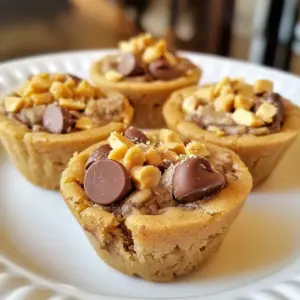 - 1 cup creamy peanut butter - 1/2 cup brown sugar - 1/4 cup granulated sugar - 1 large egg - 1 teaspoon vanilla extract - 1/2 teaspoon baking soda - 1/4 teaspoon salt - 1 cup chocolate chips (semi-sweet or dark) - 1/2 cup crushed peanuts (for topping) You can swap creamy peanut butter for crunchy if you want some texture. If you have a nut allergy, sun butter works well too. You can use coconut sugar instead of brown sugar for a different flavor. If you don&rsquo;t have an egg, you can try 1/4 cup of applesauce as a substitute. For a dairy-free version, choose dairy-free chocolate chips. These swaps let you tailor the recipe to your taste or needs. {{ingredient_image_1}} First, heat your oven to 350&deg;F (175&deg;C). This step is key for even baking. Next, grease your muffin tin well. You can also use cupcake liners if you prefer. This makes it easy to remove the cookie cups later. In a large bowl, add 1 cup of creamy peanut butter. Mix in 1/2 cup of brown sugar and 1/4 cup of granulated sugar. Beat these together until the mix is smooth and creamy. Next, crack in 1 large egg and pour in 1 teaspoon of vanilla extract. Stir until everything blends well. In another bowl, whisk together 1/2 teaspoon of baking soda and 1/4 teaspoon of salt. Gradually add this to your peanut butter mix. Stir gently until just combined. Now, it&rsquo;s time to add the fun part! Fold in 1 cup of chocolate chips. You want them evenly spread through the dough. Using a cookie scoop or a spoon, fill each muffin cup about 2/3 full with the dough. Bake in your preheated oven for 10 to 12 minutes. Look for golden edges; the centers should look a bit underbaked. This ensures a soft texture. Let the cookie cups cool in the pan for 5 minutes before moving them to a wire rack. For a tasty finish, sprinkle crushed peanuts on top while they are still warm. Enjoy! To get the best cookie texture, follow a few key steps. First, use creamy peanut butter. It gives a nice, smooth base. Don&rsquo;t skip the baking soda; it helps the cookies rise. When mixing, be gentle. Over-mixing can make your cookie cups tough. Bake them until the edges are golden, but the center should look soft. This will ensure they stay chewy and delicious. Once your cookie cups cool, store them properly to keep them fresh. Place them in an airtight container. This will keep them soft for days. If you need to stack them, put parchment paper between layers. This prevents sticking. For longer storage, you can freeze them. Just wrap each cookie cup tightly in plastic wrap before placing them in a freezer bag. These cookie cups are great on their own, but you can make them even better! Serve them warm with a glass of milk. You can also drizzle warm chocolate over the top for a treat. For a fun twist, add a scoop of vanilla ice cream on the side. This adds a creamy contrast to the rich peanut butter flavor. Enjoy experimenting with different pairings! Pro Tips Use Room Temperature Ingredients: For a smoother batter, ensure your egg is at room temperature before mixing. This helps the ingredients combine more evenly. Don&rsquo;t Overbake: Keep an eye on your cookie cups as they bake. They should be slightly underbaked in the center for that perfect chewy texture! Experiment with Add-Ins: Feel free to customize your cookie cups by adding different mix-ins like chopped chocolate, butterscotch chips, or even a hint of sea salt for an extra flavor boost. Store Properly: To keep your cookie cups fresh, store them in an airtight container at room temperature. They can also be frozen for longer storage. {{image_2}} You can switch peanut butter with other nut butters. Almond butter gives a nice nutty taste. Cashew butter adds creaminess and a slight sweetness. Sunflower seed butter works for nut-free options. Each nut butter has its own flavor. This makes the cookie cups unique every time. Chocolate chips also have options. You can use milk chocolate chips for a sweeter bite. White chocolate chips bring a creamy contrast. Mini chocolate chips are fun and add more chocolate flavor. You can mix and match to find your favorite combo. This makes each cookie cup special. Adding toppings makes cookie cups even better. Try crushed nuts for a crunchy texture. Sea salt on top adds a savory touch. You can use sprinkles for a festive look. Drizzling melted chocolate creates a beautiful finish. Each topping can change the taste and look of your treats. Store your peanut butter chocolate chip cookie cups in an airtight container. Keep them at room temperature for up to three days. If you want them to last longer, put them in the fridge. They will stay fresh for about a week this way. Just remember to let them come to room temperature before you eat them. This helps bring back their soft texture. You can freeze these cookie cups, too! First, let them cool completely. Then, wrap each cookie cup in plastic wrap. Place them in a freezer-safe bag or container. They will stay good in the freezer for up to three months. When you are ready to enjoy, just take them out and let them thaw. You can also warm them up after thawing for a soft treat. To reheat your cookie cups, preheat your oven to 350&deg;F (175&deg;C). Place the cookie cups on a baking sheet. Heat them for about 5-7 minutes. This warms them up and makes them soft again. If you want to microwave them, heat on low for about 10-15 seconds. Just be careful not to overheat, or they may become dry. Enjoy your tasty treats warm! Yes, you can make these cookie cups ahead of time. Prepare the dough and store it in the fridge. This keeps it fresh for about three days. You can also bake them and let them cool completely. Store baked cookie cups in an airtight container for up to a week. If you want to keep them longer, freeze them for a couple of months. Just remember to thaw them before enjoying! Check for a golden brown edge. The centers may look a bit soft or underbaked. This is okay! They will firm up as they cool. If you insert a toothpick, it should come out with a few moist crumbs. Don&rsquo;t wait until they look fully baked. You want that soft, gooey center! You can use a flaxseed meal or applesauce as an egg substitute. To use flaxseed, mix one tablespoon of flaxseed meal with two and a half tablespoons of water. Let it sit for about five minutes until it thickens. For applesauce, use one quarter cup for each egg. Both options will keep the cookie cups moist and tasty! You now have all the key details to make delicious Peanut Butter Chocolate Chip Cookie Cups. We covered ingredients, prep, baking, and tips for storage and serving. You learned about fun variations to personalize your cookie cups, too. Baking should be joyful, so don&rsquo;t stress! Experiment with different flavors and toppings. Trust your taste buds, and enjoy every bite. With this recipe, you can create treats that delight everyone. Get ready to impress friends and family with your baking skills!