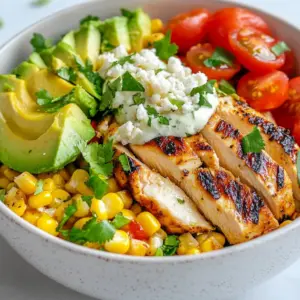 - 1 lb boneless, skinless chicken breast - 2 cups frozen corn or grilled corn - &frac12; cup cotija cheese, crumbled - 1 tablespoon olive oil - 1 teaspoon smoked paprika - 1 teaspoon chili powder - 1 teaspoon garlic powder - Salt and pepper - &frac14; cup Greek yogurt - 1 tablespoon lime juice - 2 tablespoons fresh cilantro, chopped - 1 avocado, diced - &frac12; cup cherry tomatoes, halved - Corn tortillas, for serving To make this High Protein Street Corn Chicken Bowl, you need some key ingredients. First, the chicken breast gives the bowl its protein. This lean meat cooks up juicy and flavorful. You can use frozen corn for ease or grill fresh corn for extra flavor. The cotija cheese adds a salty kick that complements the dish. Next, the seasonings bring warmth and depth. Smoked paprika gives a nice, smoky taste. Chili powder adds a little heat. Garlic powder gives a savory touch. Don't forget salt and pepper to taste; these simple seasonings make a big difference. The creamy sauce comes from Greek yogurt. It adds tanginess and moisture. Lime juice brightens up the flavor, making each bite fresh. The fresh cilantro adds a burst of color and flavor to the dish. For crunch and creaminess, you&rsquo;ll want diced avocado and halved cherry tomatoes. They add a lovely texture and balance the dish. Finally, serve it all with warm corn tortillas. They make a perfect side to scoop up all the goodness in your bowl. {{ingredient_image_1}} First, season your chicken breasts. Use smoked paprika, chili powder, garlic powder, salt, and pepper. This will boost the flavor. Heat olive oil in a skillet over medium-high heat. Add the chicken and cook it for 6-7 minutes on each side. You want it golden brown. To check if it's done, cut into it; it should be no longer pink. After cooking, let it rest for a few minutes. This keeps it juicy and tender. Next, let&rsquo;s cook the corn. You can use frozen corn or fresh corn. If using fresh corn, grill it first and cut off the kernels. For frozen corn, add it to the same skillet. Cook over medium heat for about 5-7 minutes until it starts to char. This adds a nice flavor. If you choose fresh corn, you get a sweeter taste. Now, let&rsquo;s make the creamy sauce. In a small bowl, mix Greek yogurt and lime juice. Add half of the chopped cilantro for extra flavor. This sauce is key; it ties all the flavors together. Don&rsquo;t forget to taste it. You can always add more lime for zing or salt for flavor. Time to build your bowl! Start with sliced chicken as your base. Then layer on the charred corn, diced avocado, halved cherry tomatoes, and crumbled cotija cheese. Drizzle your yogurt-lime sauce over the top. This makes it look colorful and appetizing. Arrange the ingredients nicely so every bite has a bit of everything. For the final touch, sprinkle the remaining cilantro on top. It adds a fresh burst of flavor and color. Warm your corn tortillas in a skillet or microwave. Serve them on the side, ready for scooping. This bowl is not just tasty; it&rsquo;s also a feast for the eyes! To keep your chicken juicy, use a meat thermometer. Cook it to 165&deg;F. Season the chicken well with smoked paprika, chili powder, garlic powder, salt, and pepper. This adds great flavor. Heat olive oil in a skillet and cook the chicken for about 6-7 minutes on each side. Look for a golden-brown color. Let it rest before slicing to keep juices locked in. Grilling corn gives it a sweet, smoky flavor. If using fresh corn, grill it on high heat for about 10-12 minutes. Make sure to rotate the ears for even charring. If using frozen corn, just cook it in the same skillet for 5-7 minutes until it starts to char. This method enhances the taste and texture. Always season it lightly with salt after cooking. You can mix things up with your dressing. Try adding fresh herbs like dill or parsley for a twist. If you like heat, add some jalape&ntilde;os or hot sauce. For creaminess, use more Greek yogurt or even avocado. Adjust the lime juice to taste, too. This makes the dish your own and adds surprise flavors. Pro Tips Marinate for More Flavor: Let the chicken marinate in the spices and olive oil for at least 30 minutes before cooking to enhance the flavor. Use Fresh Corn for a Crunch: If possible, use fresh corn on the cob for a sweeter and crunchier texture. Grill it for a smoky flavor before cutting off the kernels. Customize Your Toppings: Feel free to add other toppings like jalape&ntilde;os, diced red onion, or black beans to customize your bowl to your taste. Serve with Extra Lime: Serve extra lime wedges on the side for those who enjoy an extra zesty kick in their bowl. {{image_2}} You can swap chicken for turkey or tofu. Turkey gives a lean option, while tofu is great for vegans. For a hearty vegetarian bowl, add black beans or pinto beans. These beans boost protein and flavor. Mix them in with the corn for a filling meal. Get creative with toppings! Add bell peppers, zucchini, or spinach for more veggies. You can also try different cheeses like feta or mozzarella. Each cheese brings a unique taste that can change the whole dish. Spice things up! Add cumin for warmth or lime zest for bright flavor. You can also mix in your favorite sauces. A drizzle of hot sauce or a tangy vinaigrette can make this bowl pop. Experiment with flavors to find your perfect mix. To store leftovers, let the chicken bowl cool first. Once cool, place it in an airtight container. Keep it in the fridge for up to three days. The chicken bowl stays fresh and tasty if stored correctly. Always check for signs of spoilage before eating. For freezing, separate the chicken, corn, and sauce. This keeps flavors fresh. Use freezer bags or containers to prevent freezer burn. You can freeze the chicken bowl for up to three months. When ready to eat, thaw overnight in the fridge. Reheat in a skillet or microwave until hot. Pre-assemble your bowls by cooking all ingredients ahead. Store each component separately in the fridge. This makes it easy to grab a quick meal. You can mix and match ingredients as you like. Keep tortillas in a separate bag for best results. This way, you have fresh meals ready to go! A High Protein Street Corn Chicken Bowl is a tasty dish packed with flavor and nutrition. The main ingredients include: - 1 lb boneless, skinless chicken breast - 2 cups frozen corn or grilled corn - &frac12; cup cotija cheese, crumbled - &frac14; cup Greek yogurt - Fresh veggies like avocado and cherry tomatoes This bowl combines juicy chicken, sweet corn, and creamy sauces. You will love how the flavors blend together! To make this dish lower in calories, try these swaps: - Use skinless chicken thighs instead of chicken breast. - Replace cotija cheese with a light cheese or skip it. - Use fat-free Greek yogurt instead of regular. - Choose less olive oil or use a cooking spray. These changes will help you enjoy a lighter version of this delicious bowl. Yes, you can prepare the bowl ahead of time. Here are some tips: - Cook the chicken and corn in advance and store them separately. - Cut the veggies like avocado and tomatoes just before serving. - Make the yogurt sauce and keep it in the fridge. This way, you can quickly assemble your bowl whenever you want! You can serve this bowl with several tasty sides: - Corn tortillas for a fun touch. - A simple green salad for freshness. - Guacamole for added creaminess. These options will round out your meal and make it even better! Yes, this recipe is great for meal prep. Here are some tips: - Cook all ingredients in bulk for the week. - Store chicken, corn, and sauce separately to keep them fresh. - Assemble bowls each day, adding fresh toppings like avocado. This makes it easy to enjoy a healthy meal anytime! In this post, we explored how to create a High Protein Street Corn Chicken Bowl. You learned about the key ingredients, from chicken and corn to fresh toppings. I shared step-by-step instructions and tips for perfecting your dish. You can customize it and even prep for the week ahead. This meal is not only tasty but also packed with protein. Enjoy making it your own!