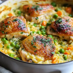 - 4 boneless, skinless chicken thighs - 1 cup long-grain white rice - 1 onion, finely chopped - 3 cloves garlic, minced - 1 cup chicken broth - 1 cup heavy cream - 1 cup frozen peas and carrots - 2 tablespoons olive oil - 1 teaspoon smoked paprika - 1 teaspoon dried thyme - Salt and pepper to taste Start by seasoning the chicken thighs. Mix salt, pepper, and smoked paprika. Heat olive oil in a large skillet over medium heat. Place the seasoned chicken in the skillet. Sear each side for about 5 minutes until golden brown. Then, remove the chicken and set it aside. In the same skillet, add the chopped onion. Sauté for 3-4 minutes until it turns translucent. Next, add the minced garlic and cook for one more minute. This step brings out the amazing flavor. Now, stir in the rice. Make sure to coat it well with the onion and garlic. Pour in the chicken broth and heavy cream. Stir the mixture until it combines well. Bring it to a gentle simmer. Add the frozen peas and carrots. Return the seared chicken thighs to the skillet. Nestle them into the rice mixture. Cover the skillet and reduce the heat to low. Cook for 20-25 minutes until the rice is tender. Once done, let it sit for 5 minutes. Fluff the rice with a fork and adjust seasoning if needed. {{ingredient_image_1}} To make the best creamy sauce, use heavy cream. It gives the sauce a rich texture. You can also mix in a bit of sour cream for extra tang. To enhance the flavor profile, add herbs like thyme or basil. Smoked paprika brings warmth and depth. These simple tweaks make the dish shine. For ideal heat settings, start on medium heat. This helps the chicken sear nicely. Once you add the rice, reduce the heat to low. This lets the rice cook evenly without burning. To ensure the rice cooks properly, cover the skillet as it simmers. This keeps the steam in and helps the rice absorb the liquid. Presentation can make a big difference. Serve the creamy chicken and rice right in the skillet. This gives a cozy vibe. For a fancier touch, plate each serving. Add a sprinkle of parsley and a drizzle of cream on top. Pair this dish with a simple salad or steamed veggies. They add freshness and balance to the meal. You can easily swap proteins in this dish. Chicken thighs work well, but you can use chicken breast or shrimp. Each option brings a unique taste. For veggies, feel free to get creative. Try bell peppers, broccoli, or even spinach. Different grains also add variety. Quinoa or brown rice can replace white rice for a healthier twist. Adding herbs can elevate the dish. Fresh thyme or rosemary enhances the creamy sauce. For those who like heat, try red pepper flakes or a splash of hot sauce. These additions will give your meal a kick and make it more exciting. Don’t be afraid to experiment with your favorite flavors to create a dish that is truly your own. To store leftovers, let the dish cool first. Place it in an airtight container. This helps keep it fresh and tasty. In the fridge, it lasts about three to four days. Always check for signs of spoilage before eating. If you want to freeze leftovers, make sure they are fully cooled. Transfer the meal to a freezer-safe container or bag. It can last up to three months in the freezer. When you’re ready to eat, thaw it in the fridge overnight. Reheat in a skillet or microwave until warm. Add a splash of cream if it seems dry. Pro Tips Use Bone-In Chicken: For even more flavor, consider using bone-in chicken thighs. The bones will add richness to the sauce as they cook. Customize Vegetables: Feel free to swap out the peas and carrots for your favorite vegetables, such as bell peppers or green beans, to suit your taste. Adjust Creaminess: If you prefer a lighter dish, you can substitute half of the heavy cream with additional chicken broth. Let It Rest: Allowing the dish to rest for a few minutes after cooking helps to set the flavors and makes for easier serving. {{image_2}} Yes, you can use brown rice. Brown rice adds a nutty flavor and more fiber. However, it takes longer to cook. Plan for about 10-15 extra minutes of simmer time. You may need to add more liquid, as brown rice absorbs more than white rice. To thicken the sauce, you can add a cornstarch slurry. Mix equal parts cornstarch and cold water. Stir this mixture into the sauce and heat until it thickens. Alternatively, simmer the sauce longer to reduce it. This helps to concentrate the flavors too. If you want a lighter option, use half-and-half or whole milk. For dairy-free, try coconut cream or cashew cream. These options will still give a creamy texture but change the flavor slightly. So, choose based on your taste and dietary needs. Yes, you can make this dish in a slow cooker. Sear the chicken first for flavor. Then, add all the ingredients to the slow cooker. Set it on low for 6-8 hours or on high for 3-4 hours. The chicken will be tender and the rice will soak up the sauce. Absolutely! You can prep the ingredients and store them in the fridge. You can also cook the dish and keep it in the fridge for up to three days. Just reheat it slowly on the stove. Add a splash of broth if it seems dry. This blog post covered how to make a creamy chicken and rice dish. We explored key ingredients like chicken thighs and flavorful spices. I shared step-by-step instructions to help you cook perfectly. You learned helpful tips for the sauce and cooking techniques. Variations let you customize your meal with different proteins and spices. Proper storage keeps leftovers fresh. With these tools, you can create a delicious dish with ease. Enjoy cooking and feel confident in your kitchen!