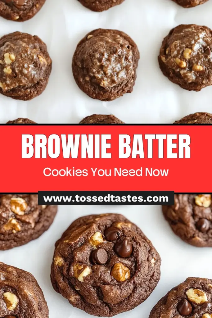 Indulge in these chewy brownie batter cookies that combine the best of brownies and cookies in one easy brownie cookie recipe. Soft brownie cookies loaded with chocolate chips will satisfy your sweet cravings in just 30 minutes! Perfect for any occasion, these homemade brownie cookies are a must-try. Don't miss out – save this recipe and treat yourself! #BrownieCookies #Baking #ChocolateDesserts #EasyRecipes