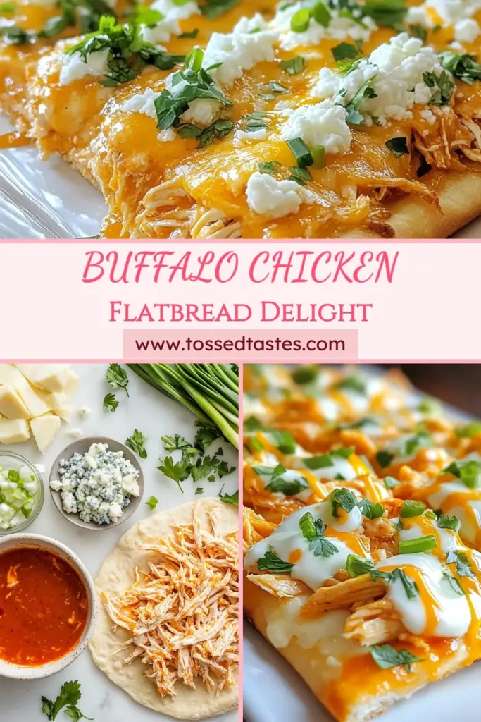 Looking for a delicious Buffalo chicken flatbread recipe? This easy buffalo chicken recipe is perfect for a quick dinner or a tasty buffalo chicken appetizer recipe. Enjoy flatbread pizza with buffalo chicken topped with gooey mozzarella and optional blue cheese crumbles. It’s homemade goodness that’s sure to impress! Click for the full recipe and save for later! #BuffaloChickenFlatbread #FlatbreadPizza #EasyRecipe #BuffaloChickenAppetizer