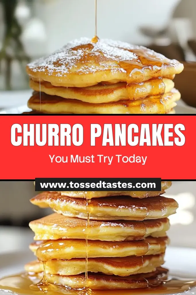 Indulge in the deliciousness of Spanish churro pancakes with this easy churro pancake recipe! These cinnamon sugar pancakes are perfect for breakfast, combining fluffy pancake deliciousness with the irresistible flavor of churros. With simple ingredients and quick prep time, you'll have a delightful breakfast pancakes recipe that will impress your family. Don't wait, try these tasty pancakes today! #ChurroPancakes #BreakfastInspiration #EasyRecipes #PancakeLovers