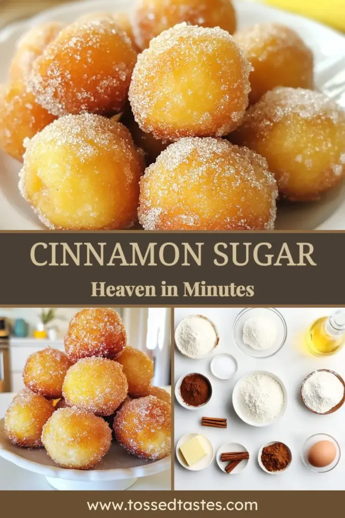 Indulge in these delicious cinnamon sugar donut holes, a quick and easy donut holes recipe perfect for satisfying your sweet tooth! Homemade donut holes that are fried to golden perfection and coated in cinnamon sugar make the ultimate quick dessert recipe. Gather your ingredients and get ready to treat yourself to these delightful bites! Click to save this easy recipe for later! #CinnamonSugarDonutHoles #QuickDessertRecipes #HomemadeDonutHoles #EasyDonutHolesRecipe
