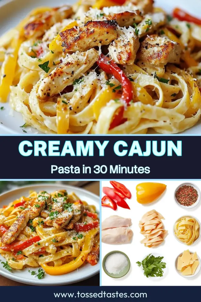 Savor the flavor with this creamy Cajun chicken pasta recipe! A delicious combination of tender chicken, vibrant veggies, and rich cream sauce creates the perfect fettuccine Cajun dish. This easy Cajun pasta is perfect for weeknight dinners and will satisfy your spicy food cravings. Dive into this spicy creamy pasta recipe and enjoy every bite! Save this recipe now and bring a taste of Cajun into your kitchen! #CajunChickenPasta #CreamyPasta #EasyCajunPasta #SpicyPastaRecipe