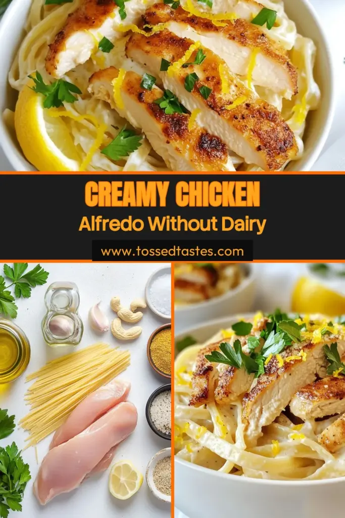 Indulge in this delicious dairy-free chicken alfredo, featuring a creamy vegan pasta recipe that's both satisfying and easy to make. Enjoy gluten-free fettuccine alfredo tossed in a rich cashew sauce pasta, perfect for an easy dairy-free dinner that the whole family will love. Discover the joy of comfort food without dairy! Save this recipe for a delightful meal tonight. #DairyFreeAlfredo #VeganPasta #GlutenFreeRecipes #EasyDinnerIdeas