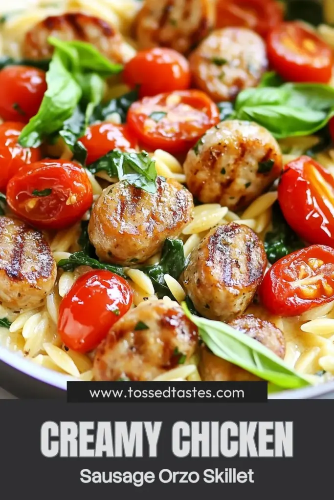 Indulge in the delightful flavors of this creamy chicken sausage orzo skillet! This easy one-pan orzo recipe combines tender chicken sausage, creamy orzo with spinach, and fresh cherry tomatoes for a satisfying meal. Perfect for busy weeknights, this chicken sausage skillet meal is both delicious and quick to prepare. Try this creamy chicken sausage orzo today! Save the recipe for later! #CreamyOrzoWithSpinach #OnePanOrzoRecipes #ChickenSausageSkilletMeal #EasyOrzoPastaDishes