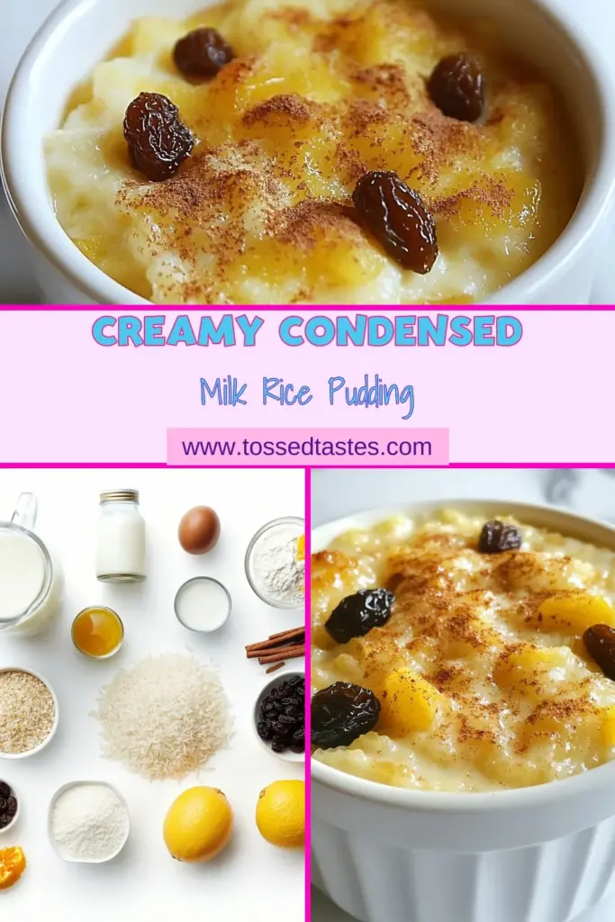 Indulge in this creamy condensed milk rice pudding that's baked to perfection! This baked rice pudding recipe uses sweetened condensed milk, whole milk, and a hint of cinnamon for a delightful easy rice pudding dessert. Add raisins for a tasty twist! Try this homemade rice pudding with condensed milk for a comforting treat the whole family will love. Bake it today and savor every bite! #RicePudding #DessertRecipes #Baking #HomemadeDesserts