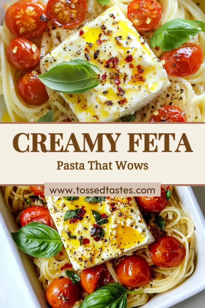 Discover the ultimate Baked Feta Pasta Recipe that's taking the internet by storm! This creamy pasta dish features delicious cherry tomatoes bursting with flavor, melted feta, and perfectly cooked pasta. It's one of the easiest feta recipes you'll find, making it a go-to for oven-baked pasta meals. Elevate your weeknight dinner with this vibrant, easy-to-make dish. Try it today and savor every bite! Save this post for later! #BakedFetaPasta #CreamyPastaDishes #EasyFetaRecipes #OvenBakedPastaMeals