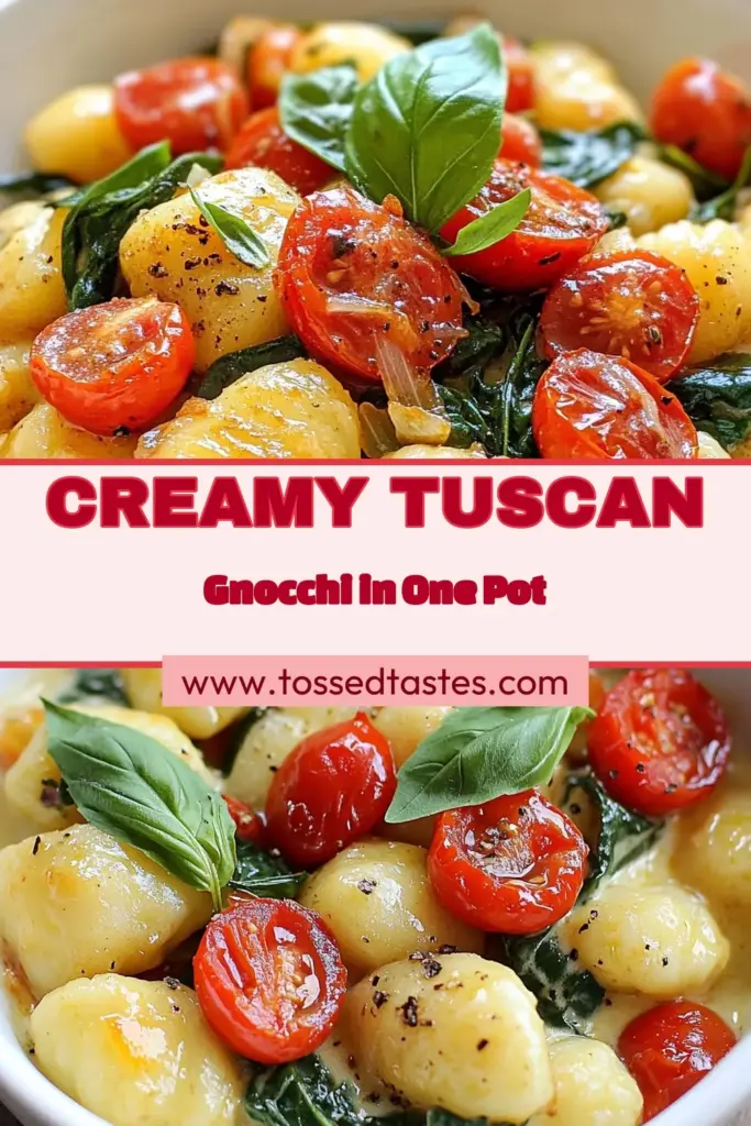 Discover the joy of cooking with this one-pot creamy Tuscan gnocchi recipe! This easy Italian gnocchi dish features soft potato gnocchi, vibrant spinach, and juicy tomatoes all cooked together for a comforting meal. Perfect for busy nights, this vegetarian gnocchi dish is rich, satisfying, and ready in just 25 minutes. Save this recipe and enjoy a delicious dinner tonight! #CreamyTuscanGnocchi #OnePotGnocchi #EasyItalianGnocchi #VegetarianGnocchi