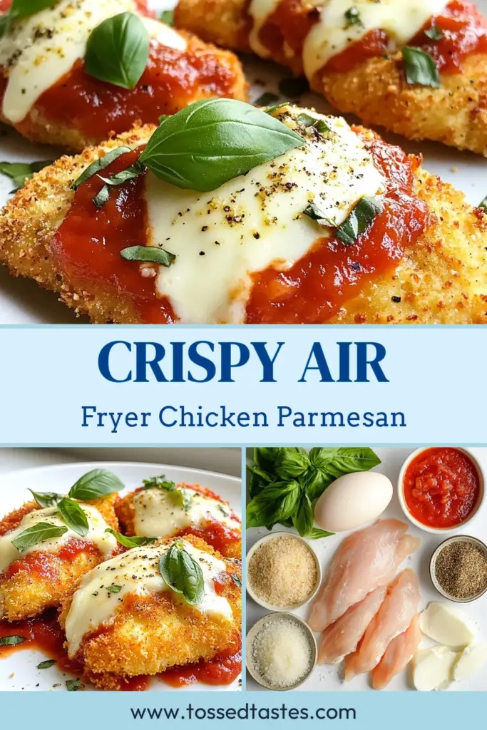 Looking for a delicious meal? Try this Air Fryer Chicken Parmesan! This easy chicken parmesan recipe features breaded chicken in air fryer that turns out crispy and healthy. Perfect for quick dinner recipes in the air fryer, it combines tender chicken breasts with marinara sauce and gooey mozzarella cheese. Ready in just 35 minutes, it’s a dinner win! Save this healthy chicken parmesan recipe for your next meal! #AirFryerRecipes #ChickenParmesan #HealthyDinner #QuickRecipes
