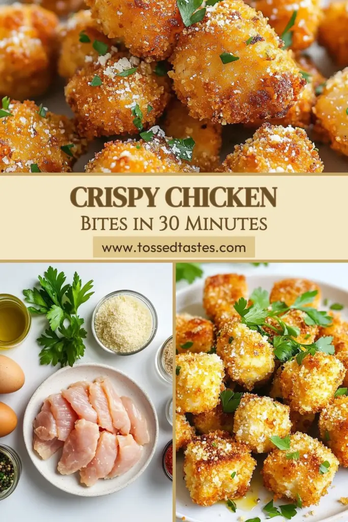 Looking for a quick and delicious dinner idea? Try these crispy air fryer chicken bites! This easy air fryer recipe features flavorful panko chicken bites coated in Parmesan that are perfect for any occasion. In just 30 minutes, you can enjoy tender, golden-brown chicken bites that are sure to be a hit with the whole family. Don’t miss out on this crispy chicken recipe—pin it now for later! #AirFryerChickenBites #CrispyChickenRecipe #EasyAirFryerRecipes #ParmesanChickenBites