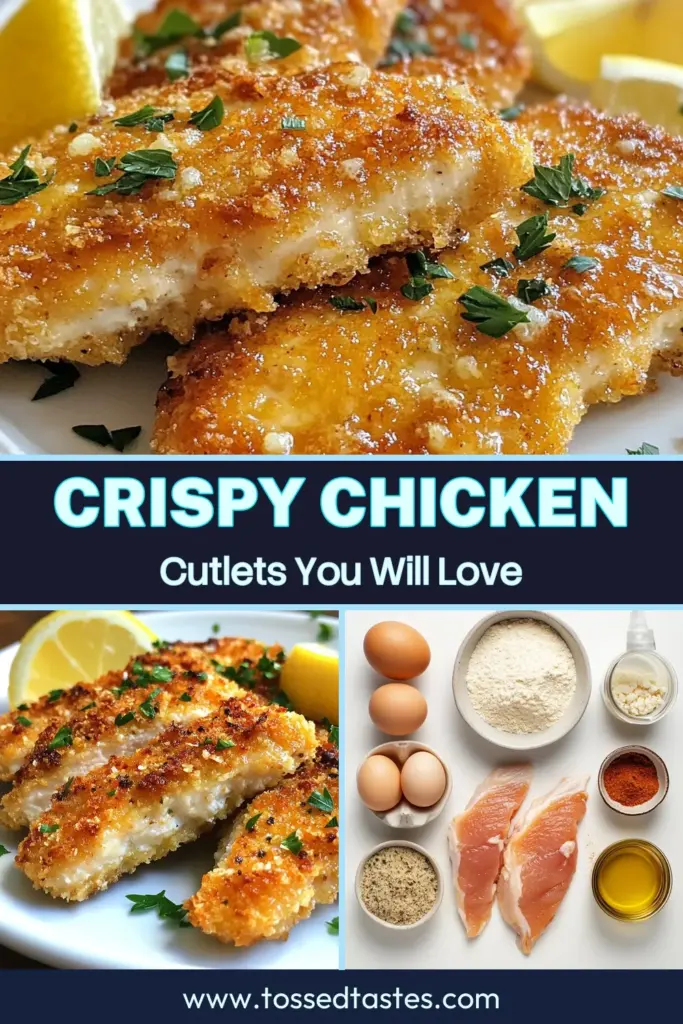 Discover the ultimate Crispy Oven Baked Chicken Cutlets that are not only delicious but also healthier! This easy chicken cutlet recipe uses panko breading for an irresistible crunch, combined with Parmesan for added flavor. Perfect for a family dinner, these healthy baked chicken cutlets are simple to make and full of taste. Try this delightful dish tonight and enjoy every bite! Save this recipe now! #ChickenCutletRecipe #HealthyBakedChicken #CrispyChicken #ParmesanChickenCutlets