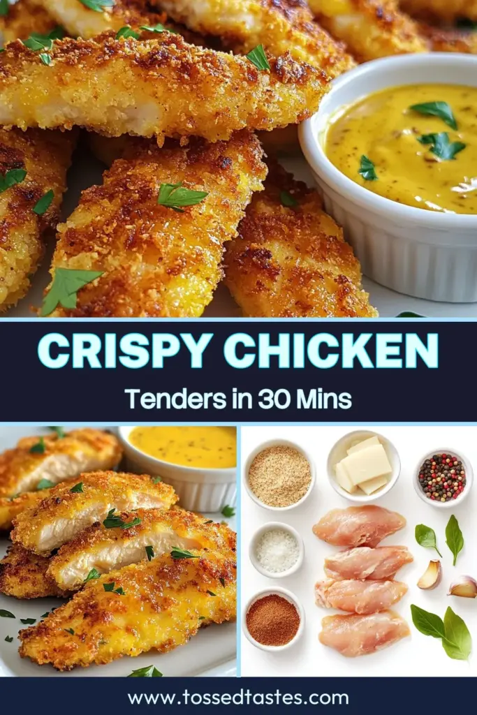 Discover the ultimate healthy chicken tenders recipe with these crispy baked chicken tenders! Made with whole wheat breadcrumbs and Parmesan-coated chicken strips, they are both delicious and nutritious. Marinated in buttermilk for flavor and tenderness, these chicken tenders are perfect for a family meal or snack. Ready in just 55 minutes, they're sure to be a hit! Save this recipe for your next dinner! #CrispyBakedChickenTenders #HealthyRecipes #ChickenTenders #MealPrep