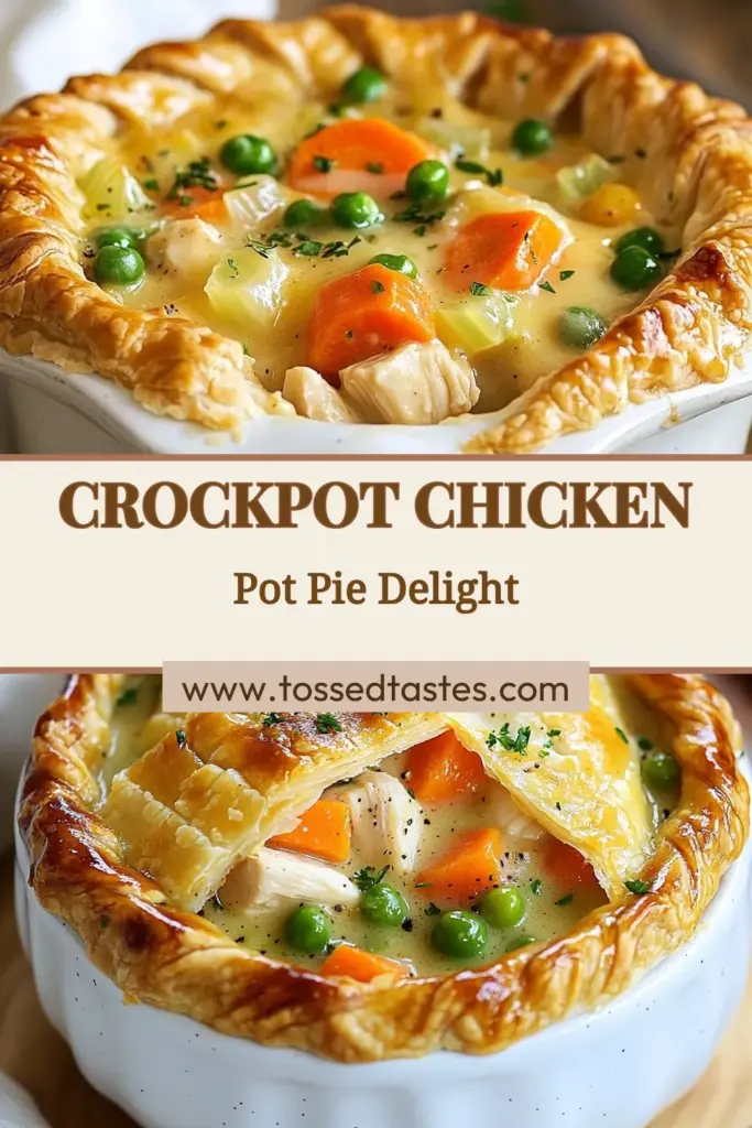 Indulge in the ultimate comfort food with this Crockpot Chicken Pot Pie! Our Hearty Chicken Pot Pie Recipe is perfect for busy evenings, showcasing an Easy Slow Cooker Pot Pie that warms the soul. With a gluten-free option, this Comfort Food Chicken Dinner is truly versatile. Try it today and enjoy a deliciously creamy filling topped with golden crust. Save this recipe and make weeknight dinners effortless! #CrockpotChickenPotPie #EasySlowCookerPotPie #GlutenFreeChickenPotPie #ComfortFoodChickenDinner