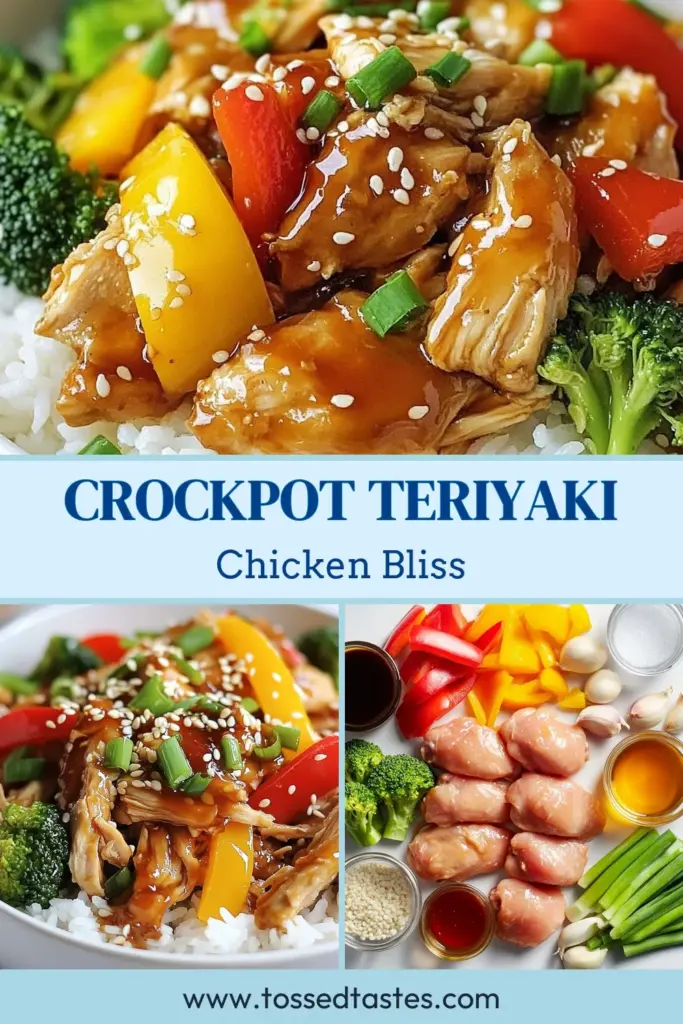 Indulge in this easy teriyaki chicken recipe that’s perfect for busy nights! This delicious Crockpot teriyaki chicken features tender slow cooker chicken thighs simmered in a homemade teriyaki sauce, packed with flavor and nutrition. With colorful veggies and simple ingredients, it's a healthy teriyaki chicken dish that fits right into your Asian chicken recipes collection. Try it tonight and make dinner a breeze! #CrockpotTeriyakiChicken #HealthyRecipes #SlowCooker #AsianRecipes