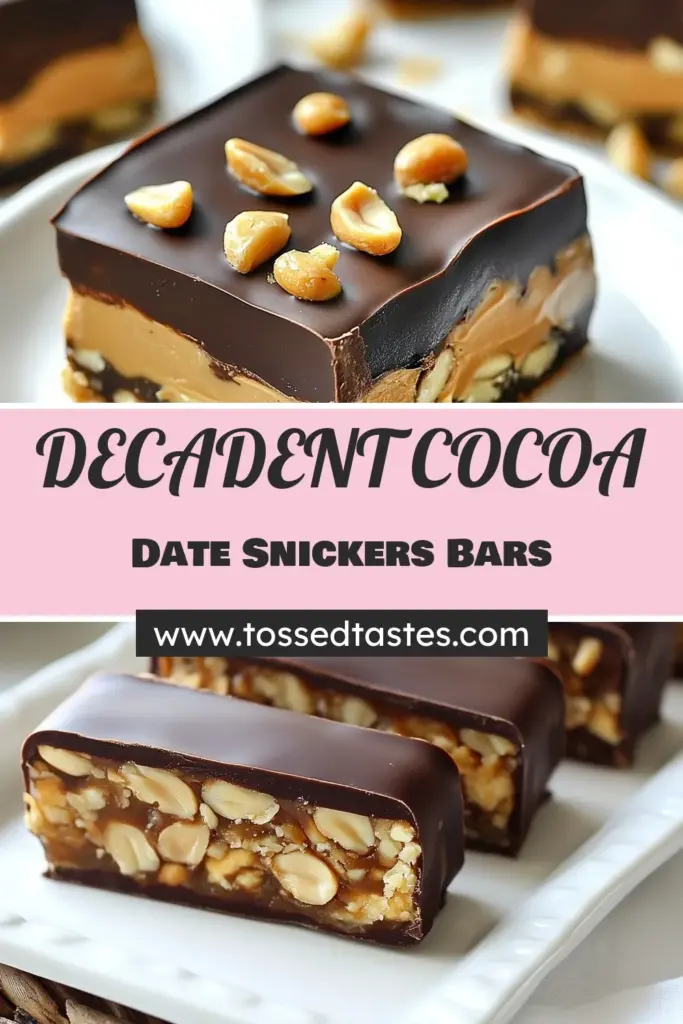 Indulge in these Cocoa-Dipped Snickers Bars, a delicious Medjool date snack recipe that's perfect for satisfying your sweet tooth healthily! These healthy chocolate bars combine the goodness of dates, creamy peanut butter, and roasted peanuts for an irresistible treat. Enjoy these vegan candy bars as a no-bake dessert recipe that the whole family will love. Try this easy recipe today and savor the flavor! #HealthySnacks #VeganDessert #NoBakeTreats #ChocolateLovers