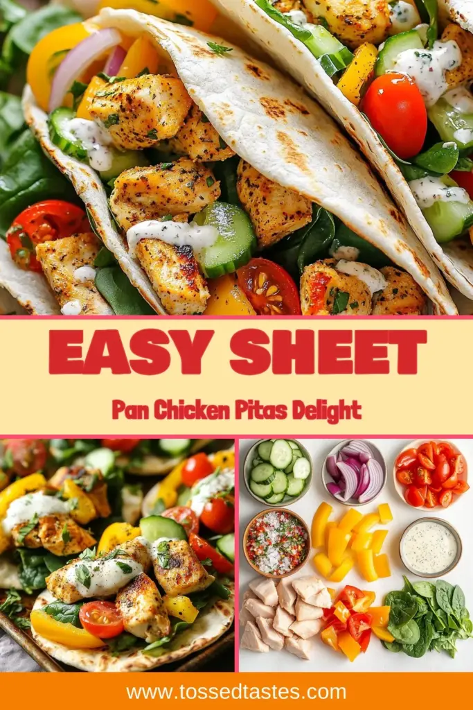 Discover this delicious sheet pan chicken recipe featuring flavorful ranch chicken pitas, perfect for a quick and healthy dinner! With roasted vegetables and a nutritious pita filling, this easy chicken dinner is a family favorite. Enjoy the goodness of tender chicken, vibrant veggies, and a creamy ranch dressing all wrapped in warm pitas. Save this recipe for your next weeknight meal! #SheetPanChicken #HealthyPitaFilling #RanchChickenPitas #EasyChickenDinner