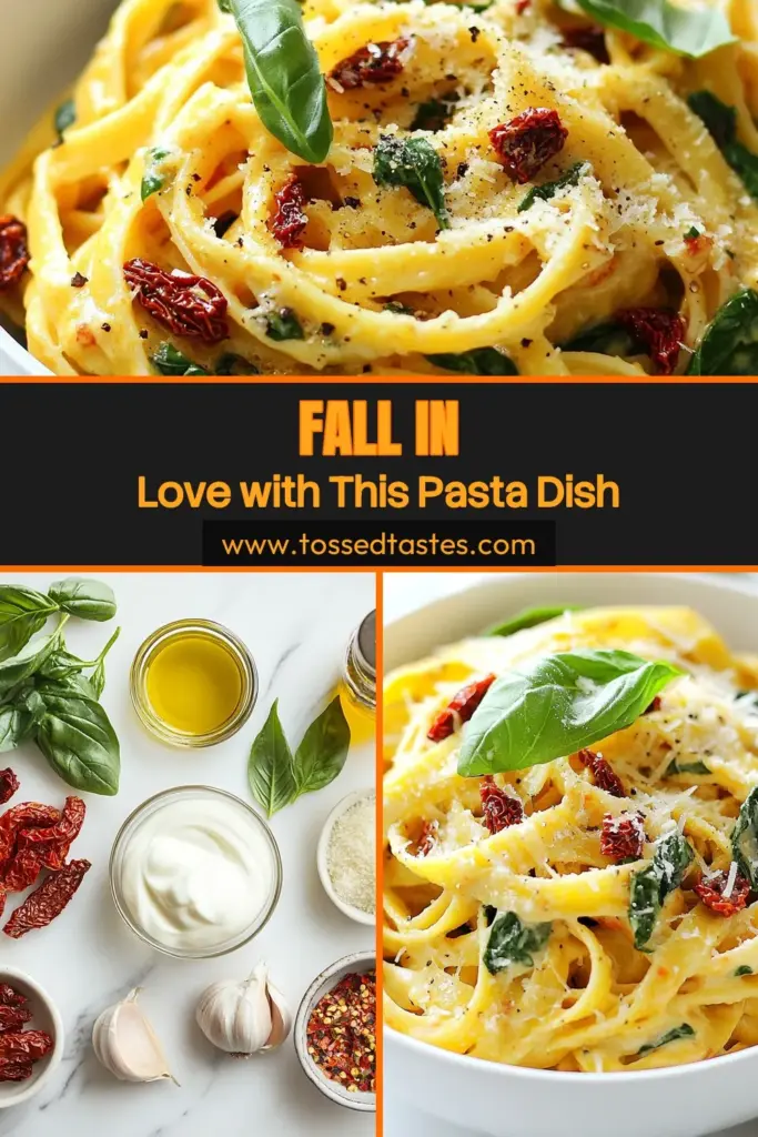 Discover the irresistible Marry Me Sun-Dried Tomato Pasta, a creamy sun-dried tomato fettuccine that’s perfect for a romantic dinner. This easy pasta recipe with sun-dried tomatoes features a rich sauce made with garlic, heavy cream, and Parmesan, ideal for impressing your loved one. Don’t miss out on this delicious sun-dried tomato pasta recipe—try it tonight! Save for later! #Pastarecipes #SunDriedTomatoes #RomanticDinner #EasyRecipes