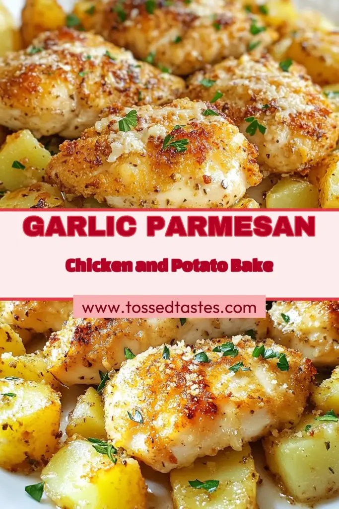 Experience the deliciousness of Garlic Parmesan Chicken with this easy Chicken and Potatoes recipe! Perfect for a busy night, this Parmesan Chicken Bake combines tender chicken and golden potatoes, infused with rich garlic flavors. In just 45 minutes, you’ll have a satisfying Easy Garlic Chicken Dinner that’s sure to impress. Ready to cook? Save this recipe for later and bring comfort to your table! #GarlicParmesanChicken #ParmesanChickenBake #ChickenAndPotatoes #EasyDinnerIdeas