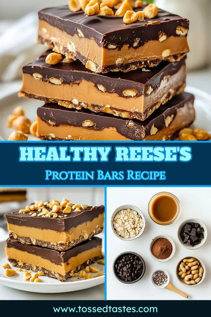Indulge in these Copycat Reese's Protein Peanut Butter Bars that combine the deliciousness of healthy chocolate peanut butter snacks with the benefits of a protein boost. This protein peanut butter bars recipe is simple and requires no baking—perfect for homemade protein bars! Enjoy these no-bake peanut butter treats as a guilt-free snack. Try them today and feel energized! #HealthySnacks #ProteinBars #NoBakeTreats #ReesesCopycat