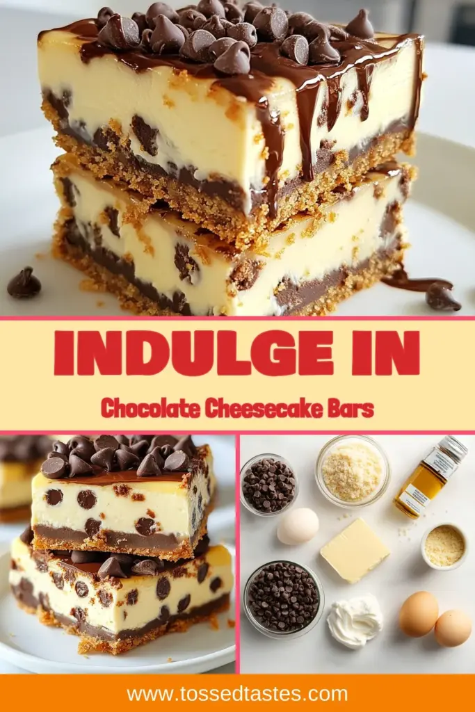 Indulge in these easy chocolate chip cheesecake bars that redefine dessert! Perfect for any occasion, this no-bake cheesecake bars recipe features a creamy filling with semi-sweet chocolate chips on a buttery graham cracker crust. These decadent dessert bars are a crowd-pleaser, ideal for entertaining or a sweet treat at home. Try this chocolate dessert recipe today and impress your friends! Save for later! #ChocolateChipCheesecakeBars #EasyCheesecakeRecipe #DecadentDessertBars #NoBakeCheesecakeBars