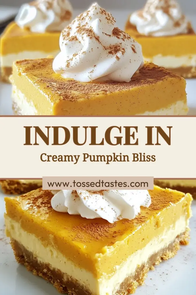 Indulge in the flavors of fall with these Pumpkin Spice Cheesecake Bars! This easy pumpkin dessert recipe features creamy cheesecake layers atop a buttery graham cracker crust. Perfect for gatherings, these bars are a must-try fall dessert recipe. Made with pumpkin puree and warm spices, this pumpkin cheesecake recipe is a delightful treat everyone will love. Save and enjoy this seasonal favorite today! #PumpkinSpice #FallDesserts #CheesecakeBars #PumpkinDessert