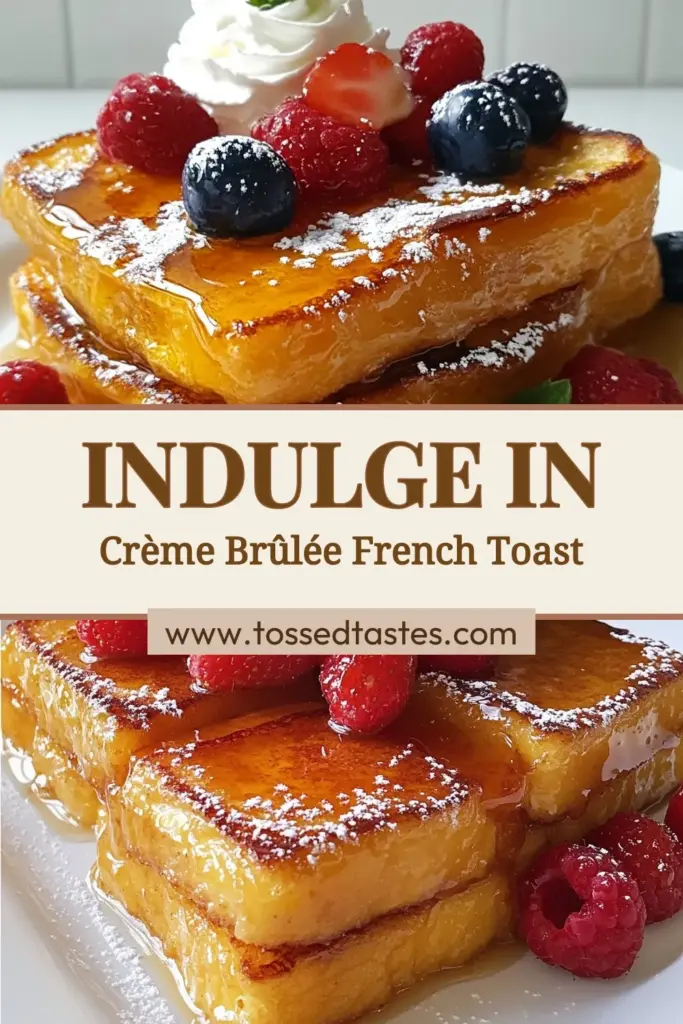 Indulge in this creamy Crème Brûlée French Toast recipe that's perfect for breakfast or brunch! Made with thick brioche, this easy French toast with crème brûlée is guaranteed to impress. The caramelized topping adds a delightful crunch to each bite, making it a must-try custard-style French toast recipe. Elevate your mornings and savor the decadence! Save this recipe for your next brunch! #CremeBruleeFrenchToast #BriocheFrenchToastRecipe #EasyFrenchToast #CaramelizedFrenchToast
