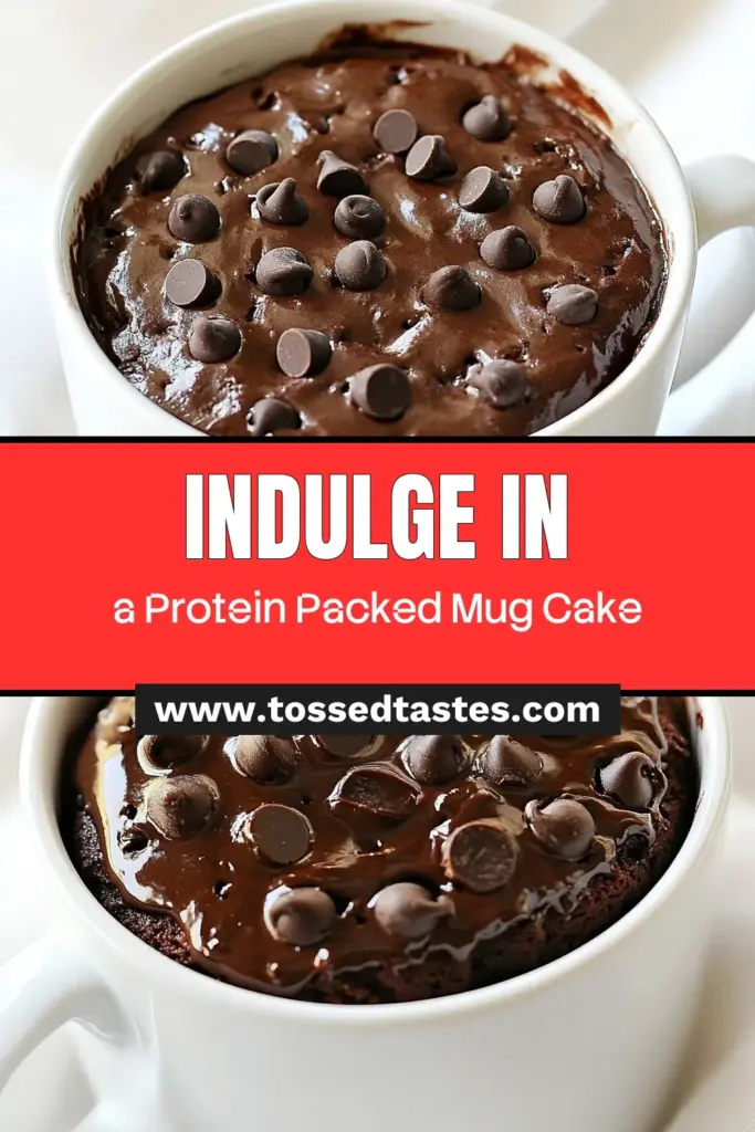Satisfy your sweet tooth with this delicious chocolate protein mug cake! This healthy mug cake recipe combines chocolate protein powder and almond flour for a quick microwave mug cake that’s perfect for a high protein dessert. Plus, it can be made vegan! In just a few minutes, enjoy a rich and indulgent treat. Save this recipe for a guilt-free indulgence! #ChocolateProteinMugCake #HealthyMugCake #HighProteinDessert #VeganChocolateMugCake