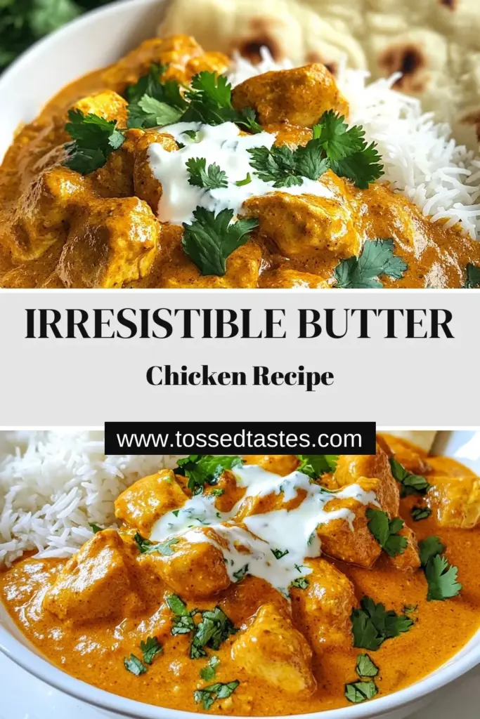 Discover the Ultimate Butter Chicken Recipe that's perfect for any occasion! This easy butter chicken combines succulent chicken with creamy yogurt and spices, creating an authentic Indian butter chicken that bursts with flavor. Enjoy this rich creamy chicken curry with fluffy basmati rice or naan for a delightful meal. Try this butter chicken with yogurt for a twist you’ll love. Save for later and impress your family with this delicious dish! #ButterChicken #IndianCuisine #ChickenRecipes #ComfortFood