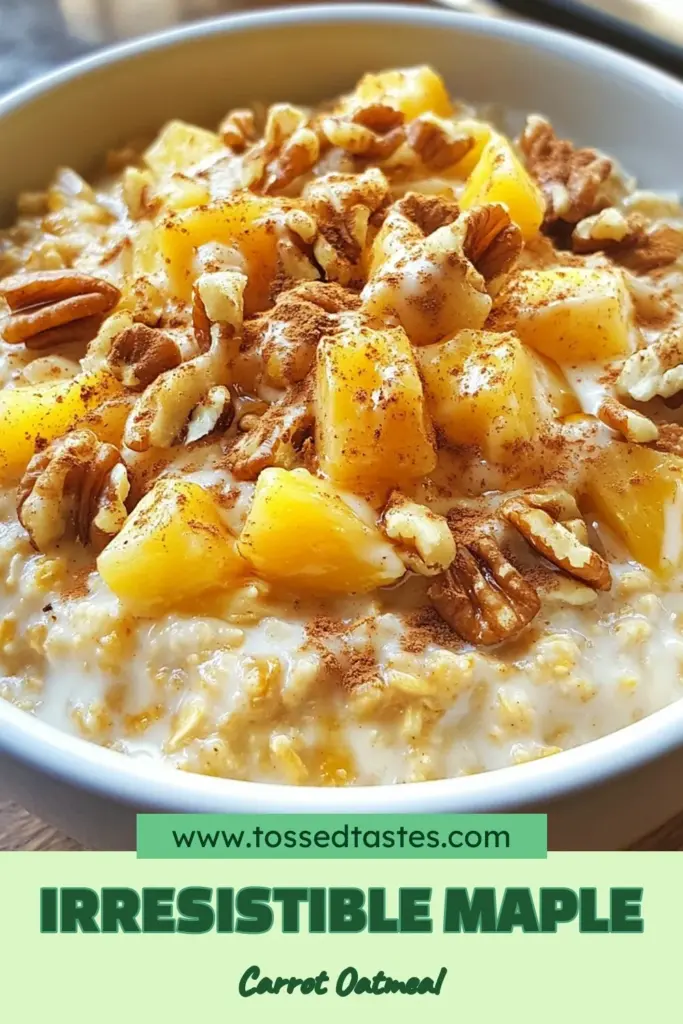 Indulge in a wholesome start to your day with our delicious Maple Glazed Carrot Cake Oatmeal. This healthy oatmeal recipe combines rolled oats, grated carrot, and crushed pineapple for a delightful twist on traditional breakfast oatmeal with fruit. Perfect for oatmeal lovers, this carrot cake oatmeal is a must-try! Discover the joy of rolled oats recipes that are both tasty and nutritious. Save this recipe for a hearty breakfast! #HealthyOatmeal #CarrotCakeOatmeal #BreakfastOatmeal #RolledOatsRecipes