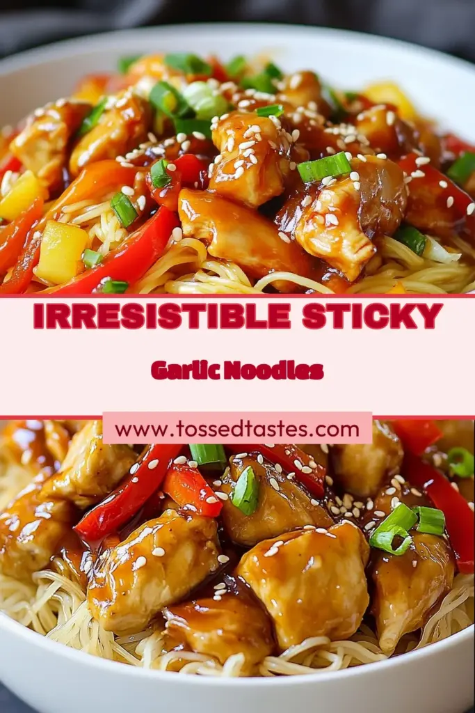 Discover the mouthwatering flavor of Sticky Garlic Chicken Noodles with this easy Asian noodle dish! This Garlic Chicken Noodle Recipe is perfect for a quick weeknight dinner, taking just 25 minutes to make. With tender chicken, savory garlic, and a sticky sauce, you’ll love how easy this Sticky Chicken Recipe is to prepare. Save this recipe for a delicious meal that everyone will enjoy! #StickyGarlicNoodles #QuickChickenNoodles #EasyAsianNoodleDish #StickyChickenRecipe
