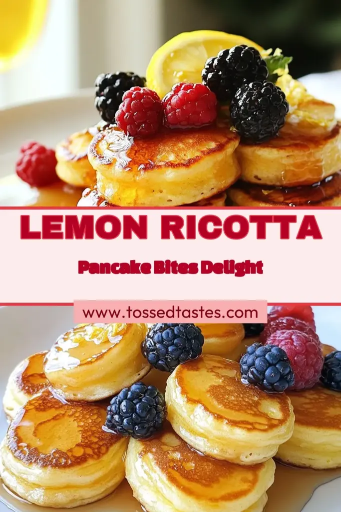 Indulge in these scrumptious Ricotta Lemon Pancake Bites, a delightful twist on fluffy lemon pancakes! This easy breakfast recipe combines creamy ricotta cheese with zesty lemon for a lift in flavor. Perfect for any morning or brunch, these mini pancake bites are as delicious as they are fun to make. Don’t miss out on this pancake bites recipe! Save it now and enjoy with maple syrup and fresh berries. #RicottaLemonPancakes #EasyBreakfastRecipe #PancakeBitesRecipe #FluffyLemonPancakes