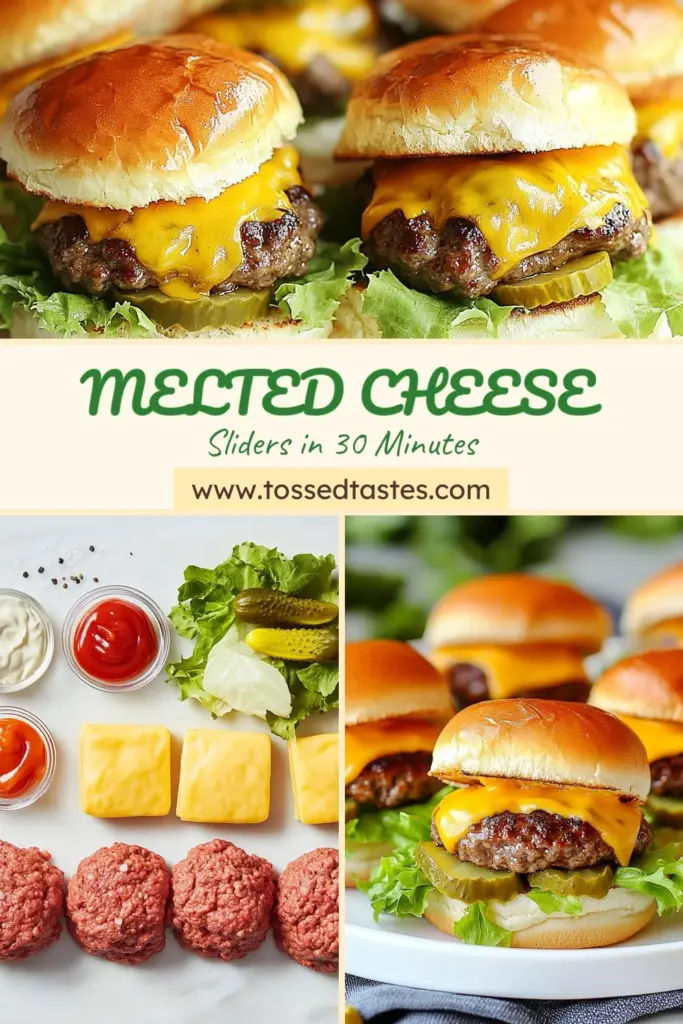 Savor the ultimate gooey sliders recipe with these easy cheeseburger sliders that are perfect for parties! Made with juicy ground beef, melted cheddar cheese, and tasty seasonings, these homemade sliders with cheese will be a hit at your next gathering. Ready in just 30 minutes, they are simple to make and utterly delicious. Click to discover this slider recipe for parties everyone will love! #CheeseburgerSliders #HomemadeSliders #EasyRecipes #PartyFood