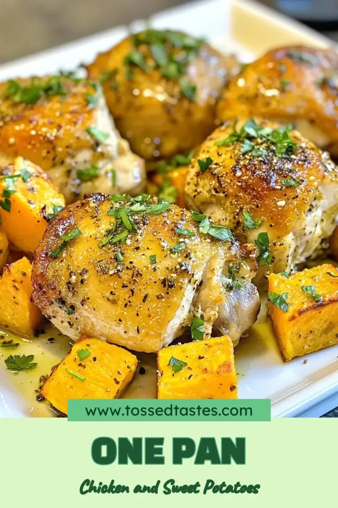Discover the ultimate comfort food with this savory sheet pan chicken and sweet potatoes recipe! Perfect for busy weeknights, this easy dinner idea combines succulent roasted chicken thighs with flavorful cubed sweet potatoes, all cooked on one pan for minimal cleanup. Enjoy a delicious, hearty meal that the whole family will love. Try this recipe tonight and make dinner a breeze! Save it for later! #SheetPanChicken #EasyDinnerIdeas #SweetPotatoesRecipe #RoastedChickenThighs