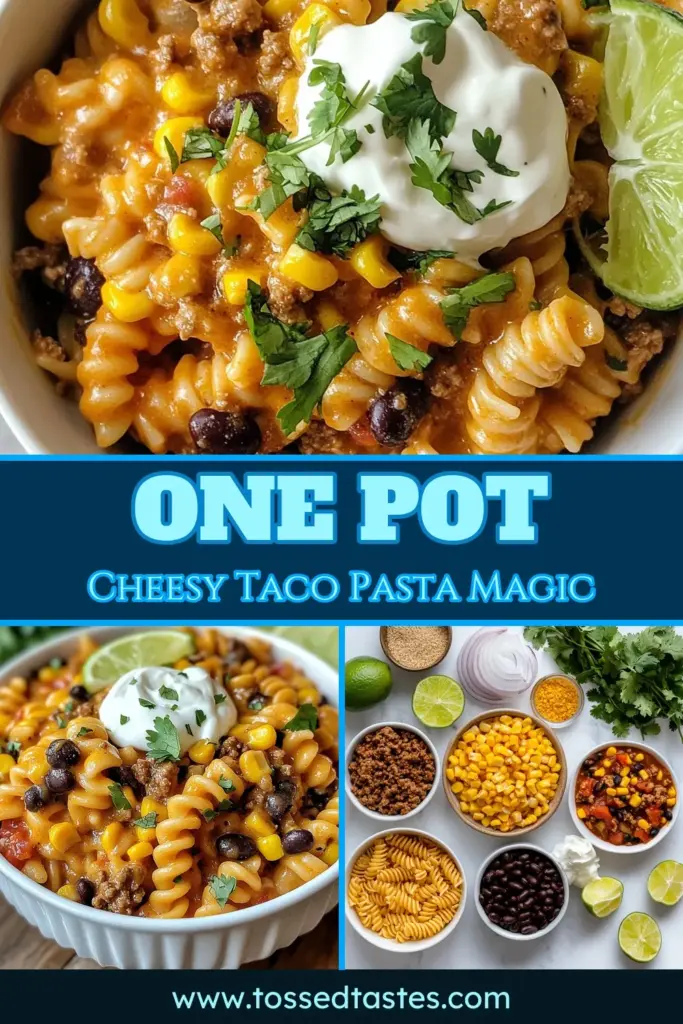 Looking for a quick and delicious meal? Try this Cheesy One Pot Taco Pasta! This Easy Taco Pasta Dinner combines savory ground beef, pasta, and a creamy blend of cheeses for a mouthwatering experience. In just 30 minutes, you can whip up this Cheesy Taco Pasta Recipe that’s perfect for busy weeknights. Don’t miss out—save this Ground Beef Pasta Dish today! #OnePotTacoPasta #CheesyTacoPasta #EasyTacoPasta #CreamyPastaWithCheese