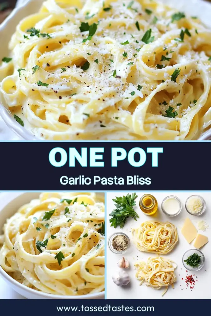 Discover the ultimate one pot pasta recipe with this creamy garlic pasta dish! Perfect for quick weeknight dinners, this easy creamy pasta combines garlic and fettuccine for a delightful vegetarian option. With just a few simple steps, you'll enjoy a delicious quick garlic fettuccine meal that’s sure to please everyone. Try it tonight and indulge in the creamy goodness! Save this recipe for later! #CreamyGarlicPasta #OnePotPasta #EasyCreamyPasta #VegetarianPastaDish