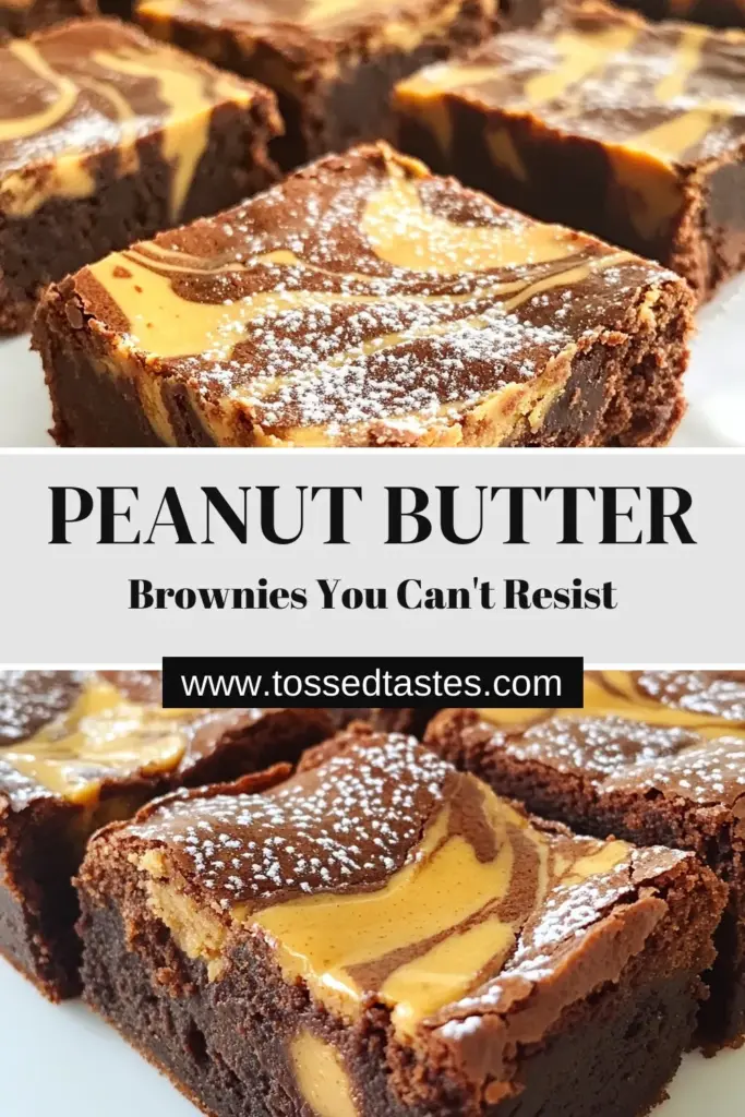 Indulge in these delicious peanut butter swirl brownies that are the ultimate chocolate peanut butter dessert. This easy brownie recipe delivers fudgy brownies that satisfy any sweet tooth. With creamy peanut butter swirled through homemade brownies, you'll be returning for seconds! Perfect for sharing or enjoying alone, these brownies are a must-try. Save this recipe for your next baking adventure! #PeanutButterBrownies #EasyBrownieRecipe #ChocolatePeanutButterDesserts #FudgyBrownies